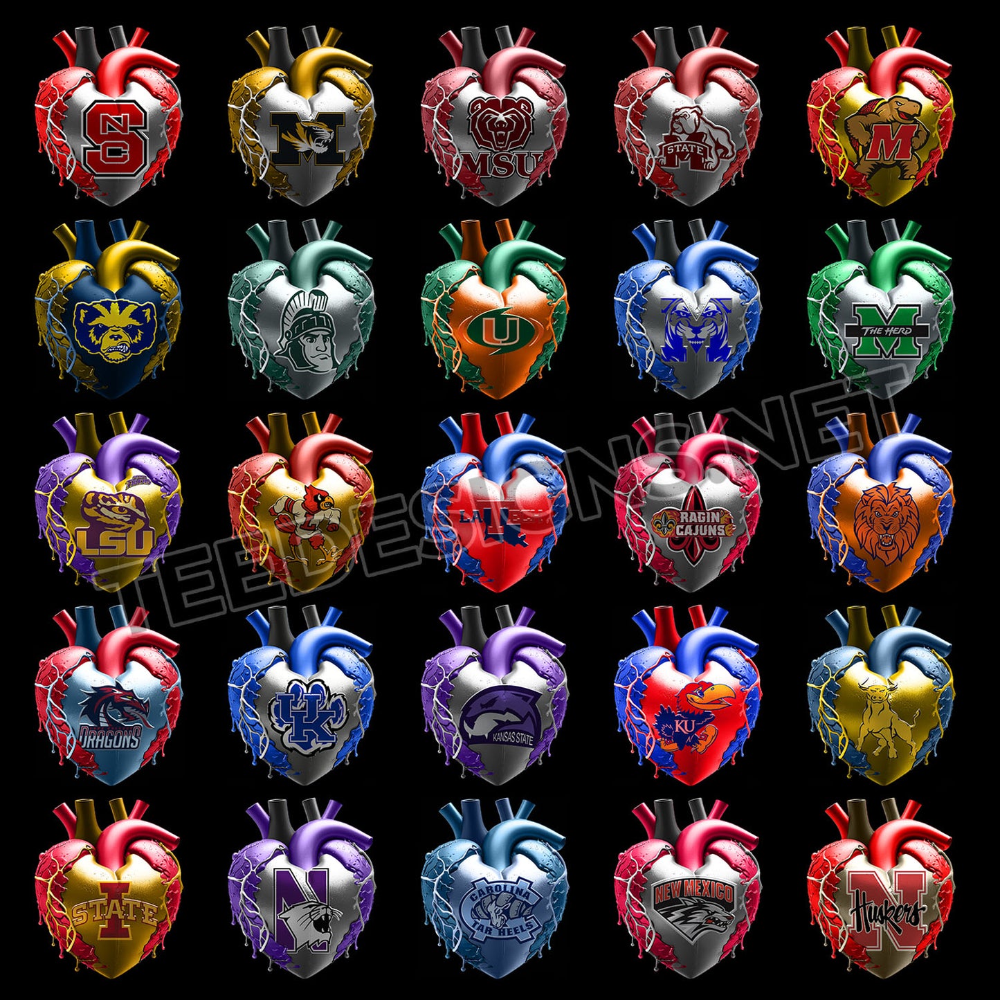 120 College NCAA Bleeding Heart Designs PNG