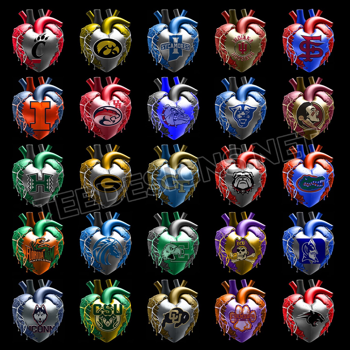 120 College NCAA Bleeding Heart Designs PNG