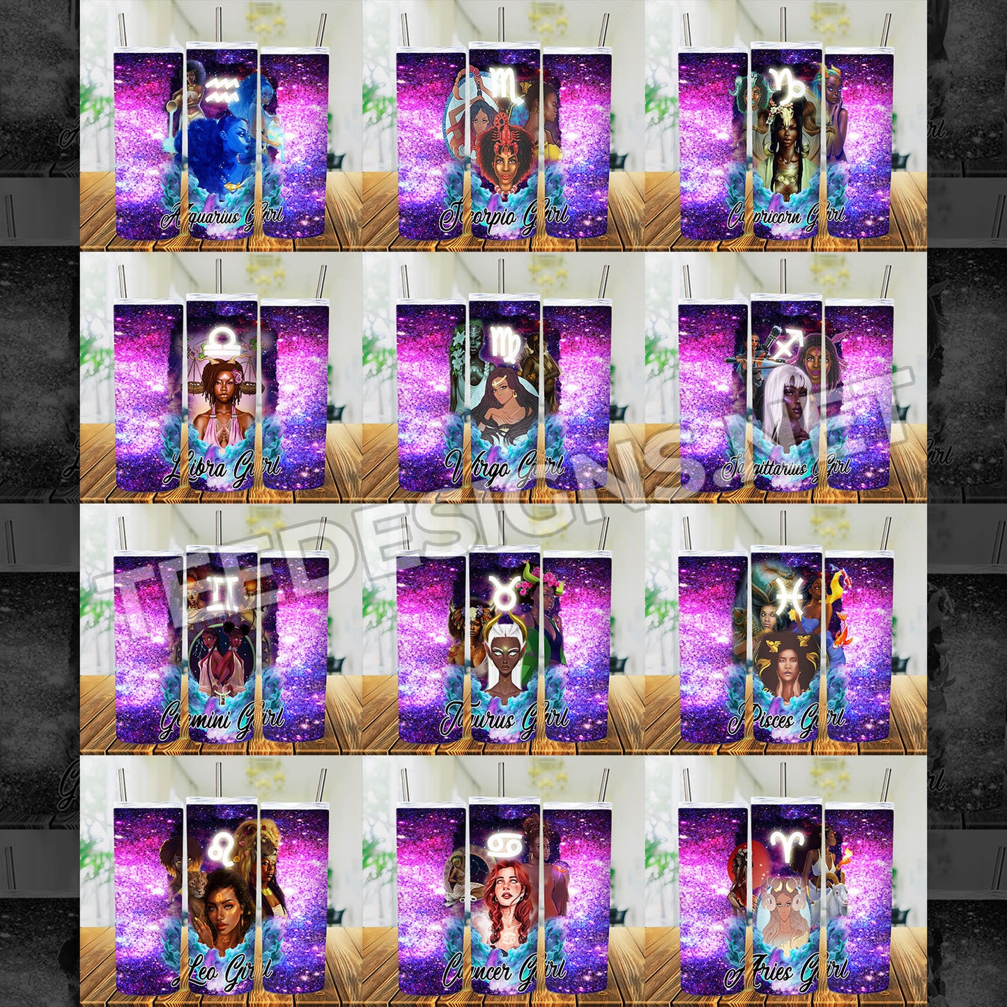 12 Glitter Zodiac Tumbler Designs