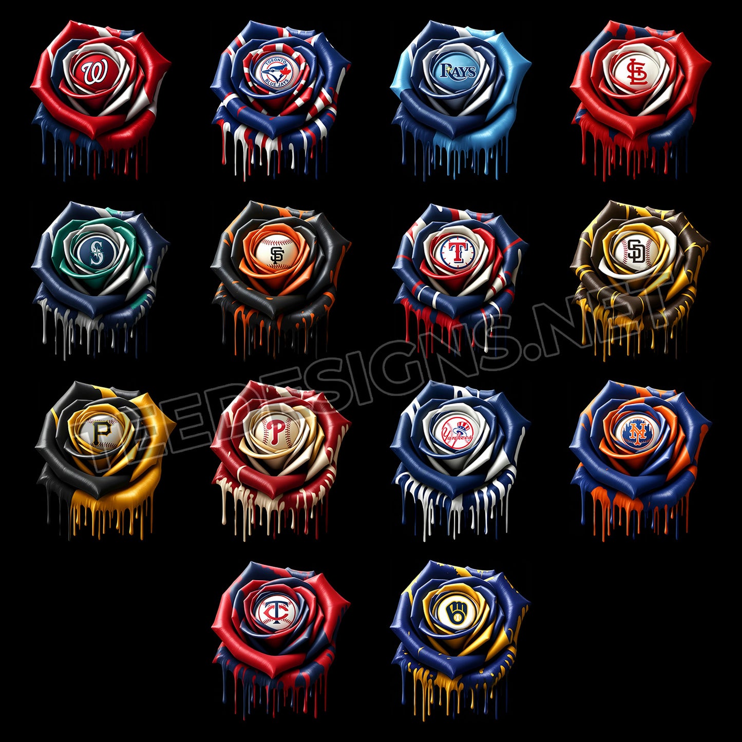 30 Dripping Rose MLB Designs PNG