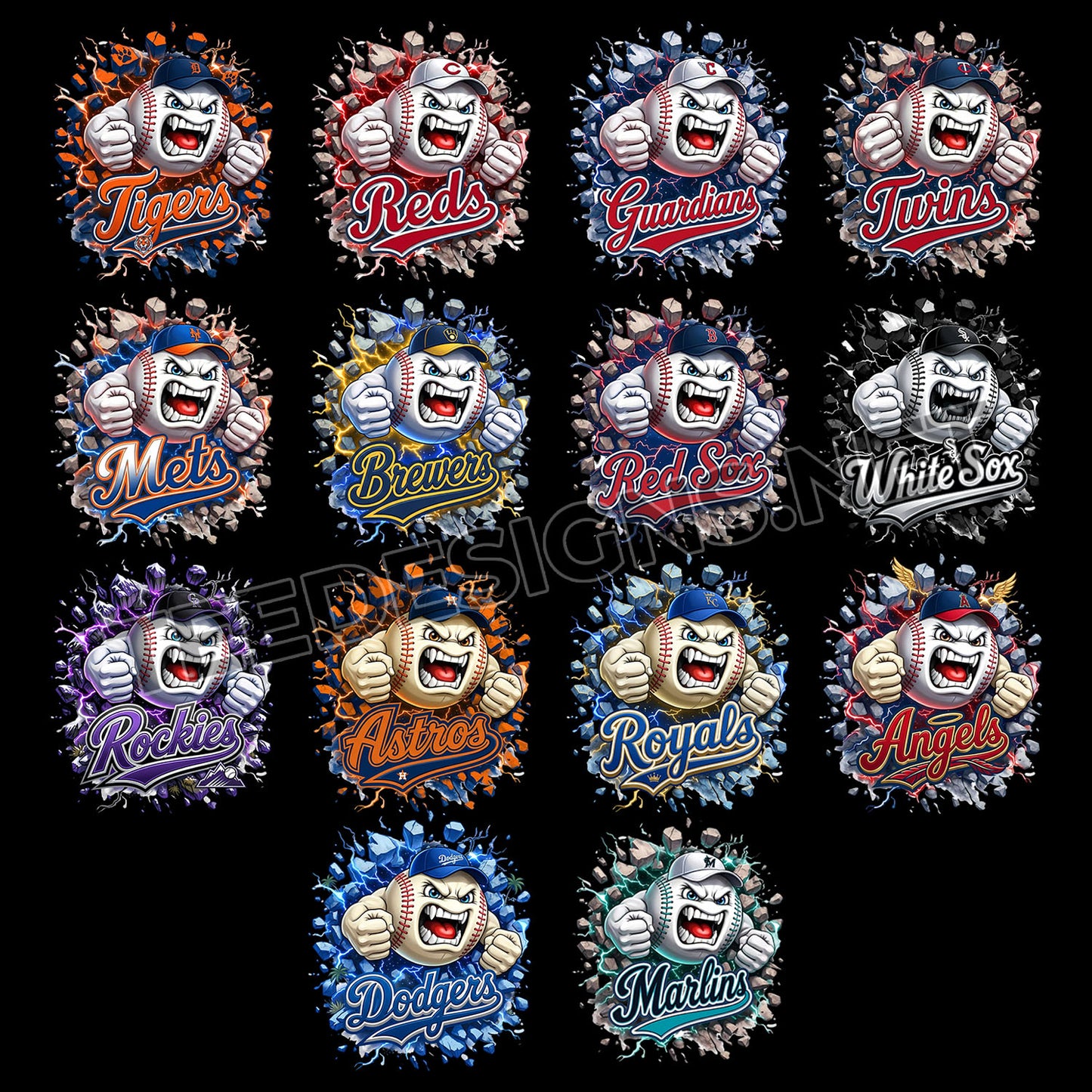 30 MLB Angry Baseball Designs PNG