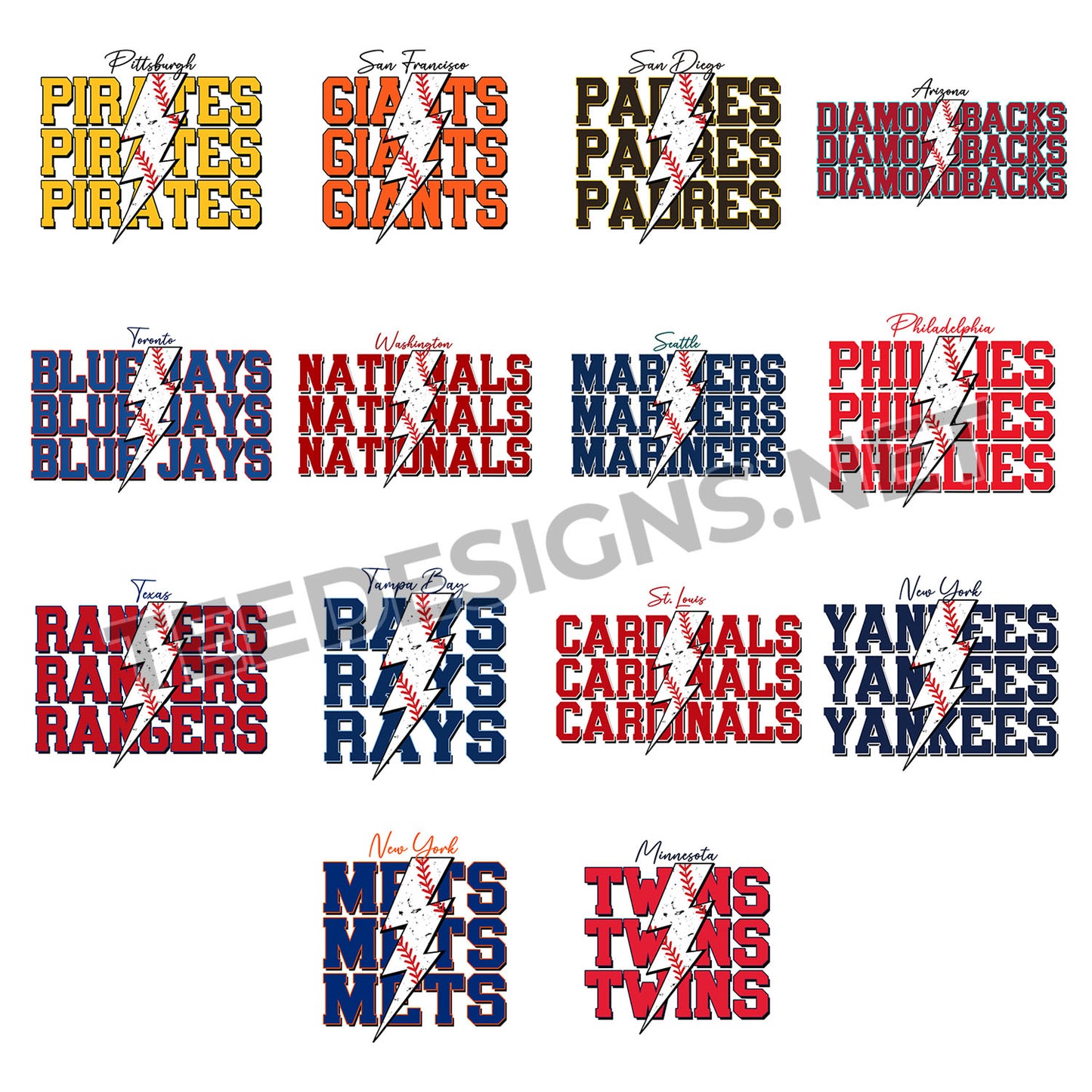 30 MLB Team Name Designs PNG