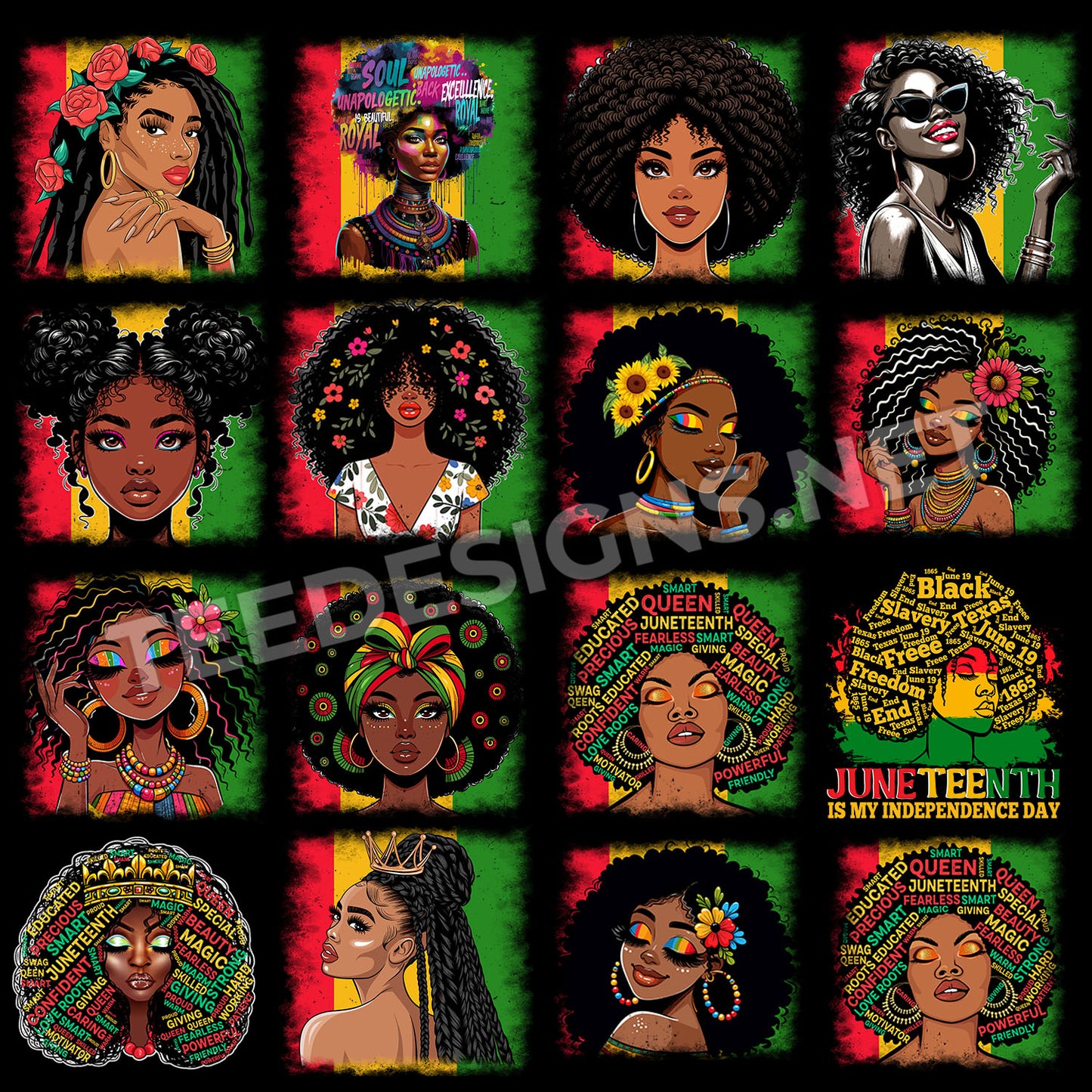 30 Melanin Juneteenth Girl Designs PNG
