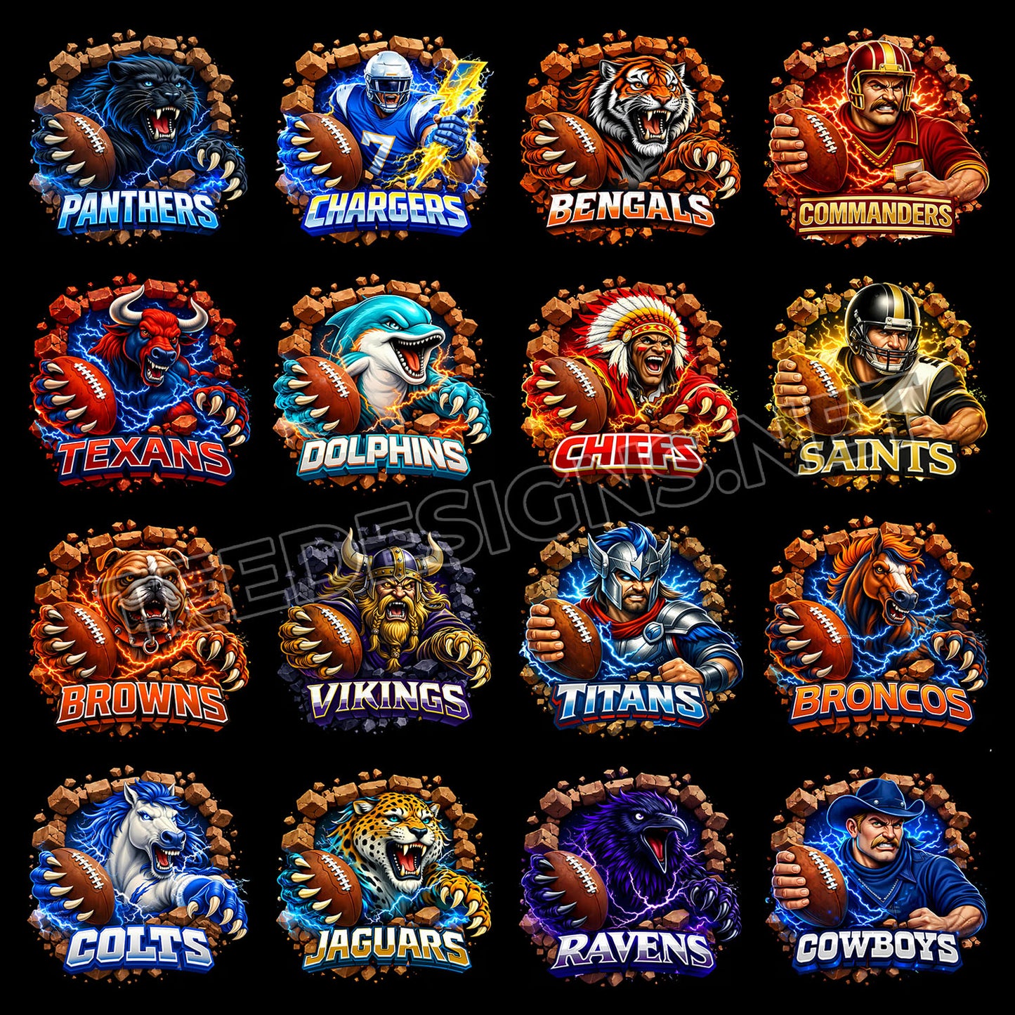 32 Cartoon Mascot NFL Designs PNG