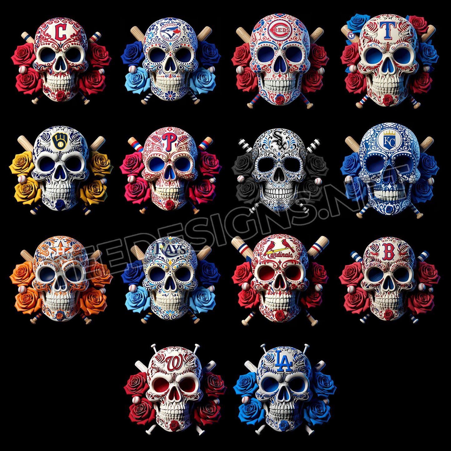 32 Floral Skull MLB Designs PNG