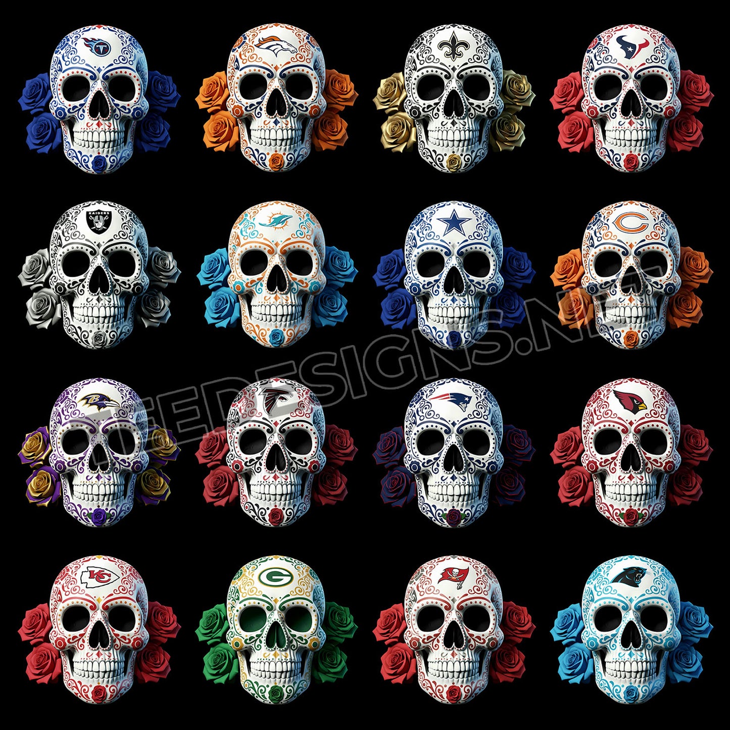 32 Floral Skull NFL Designs PNG