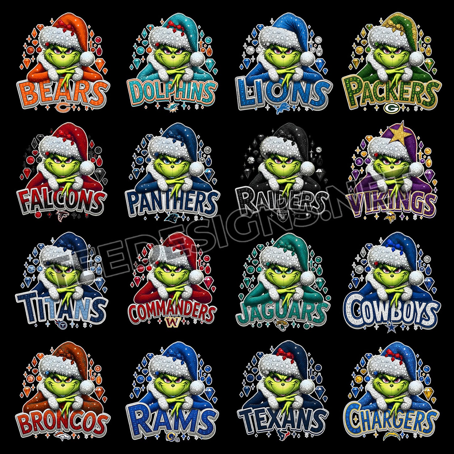 32 Glitter Grinch NFL Designs PNG