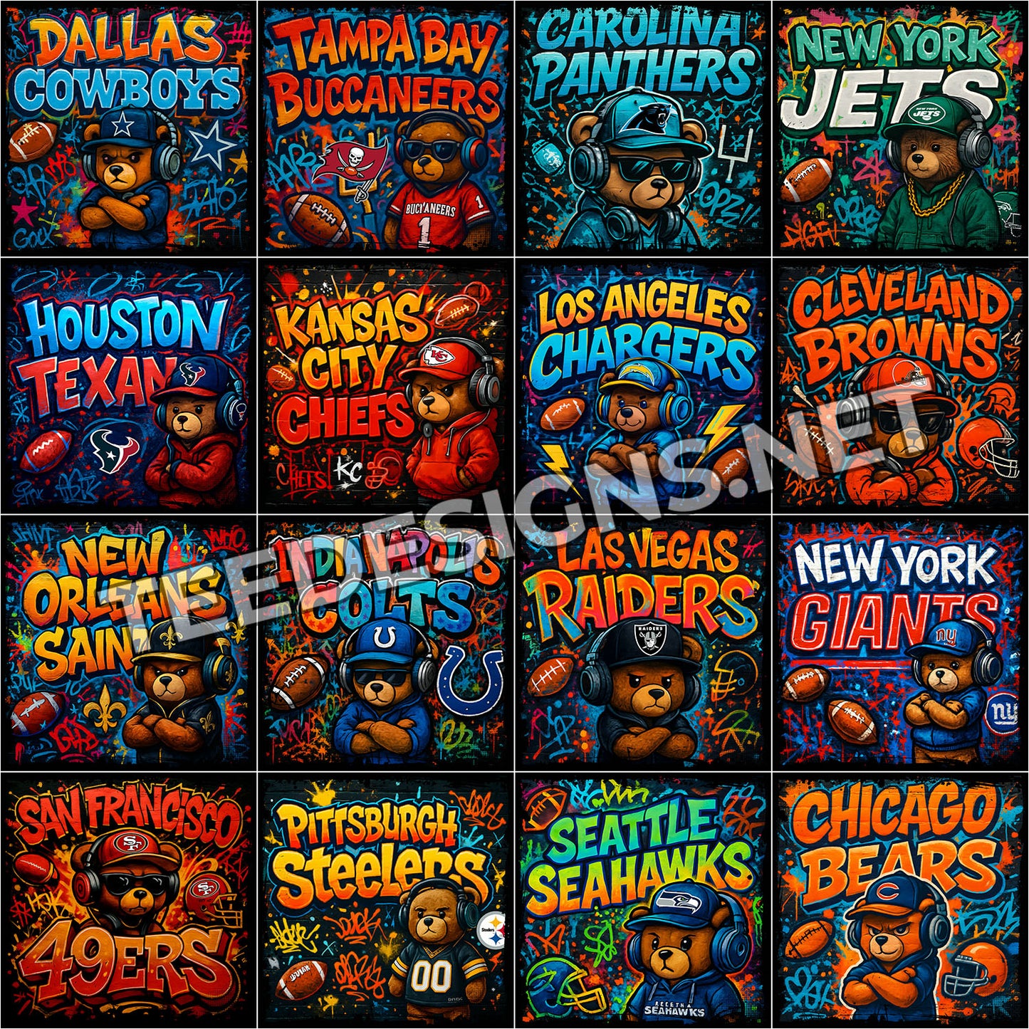32 Graffiti Style Teddy NFL Designs PNG
