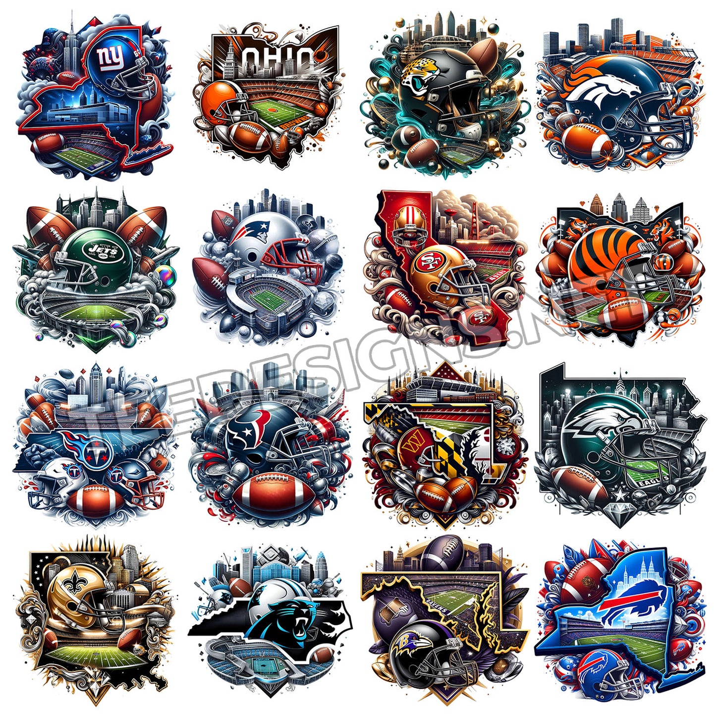 32 Map Style NFL Designs PNG