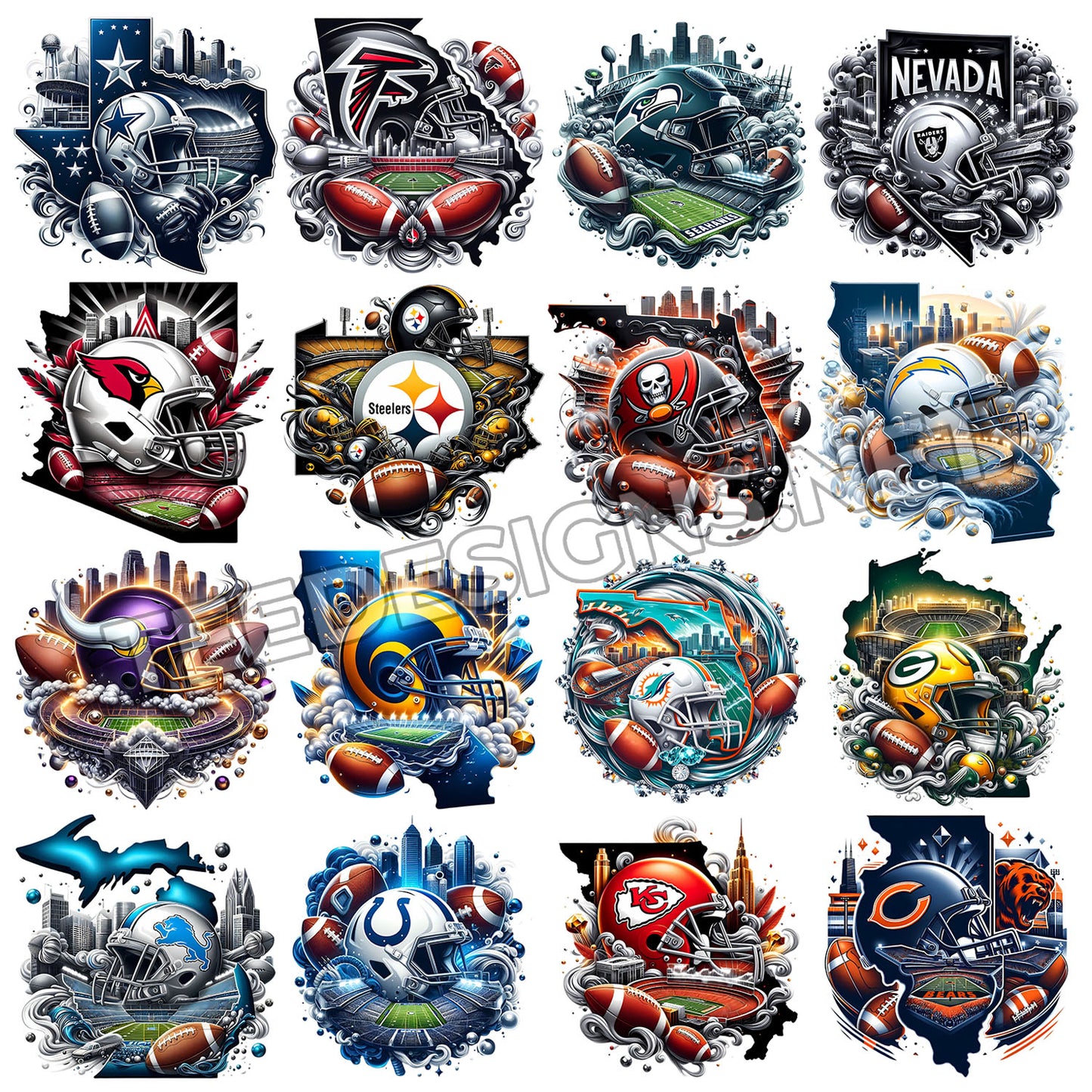 32 Map Style NFL Designs PNG