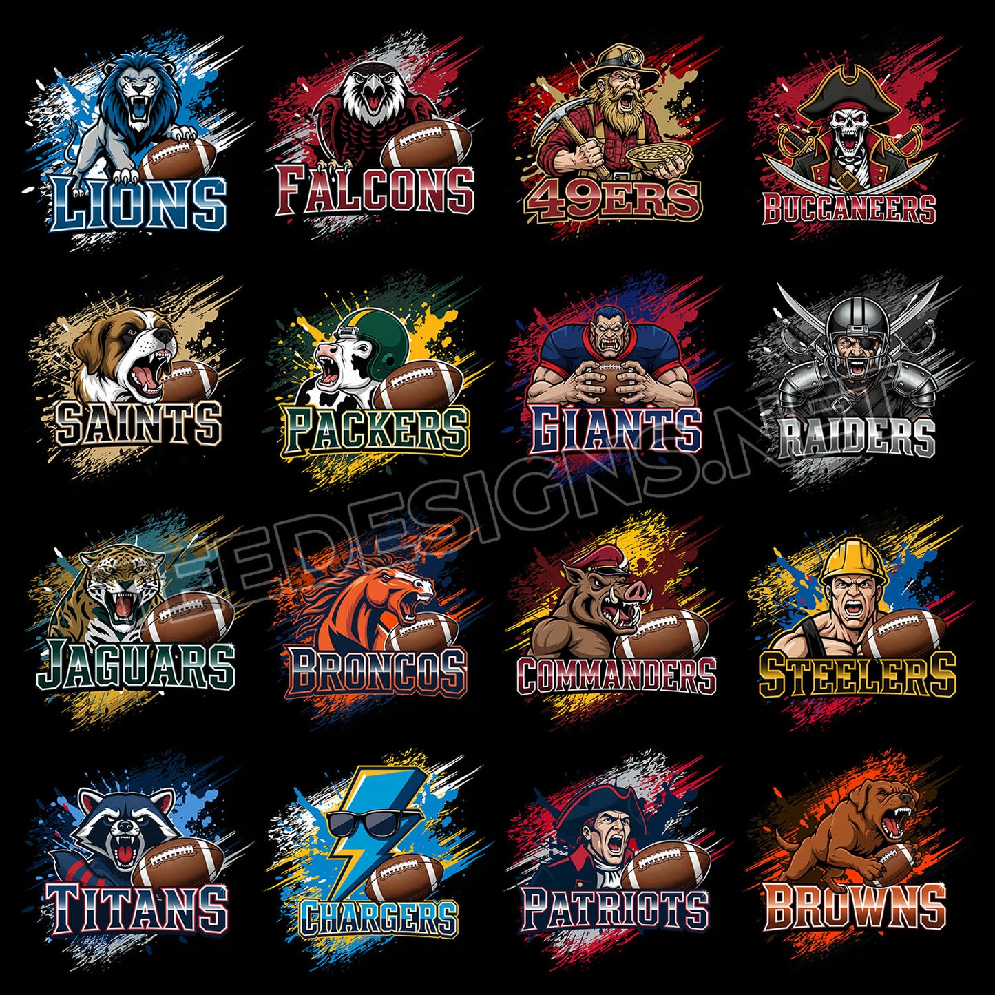 32 Mascot Style NFL Designs PNG