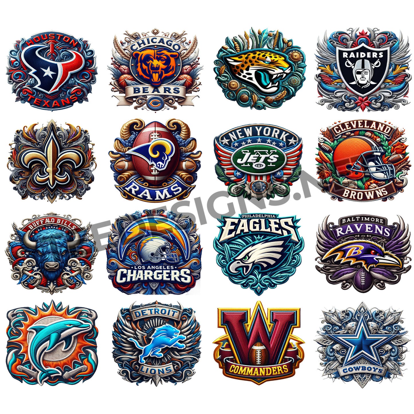 32 NFL Embroidery Style Designs PNG