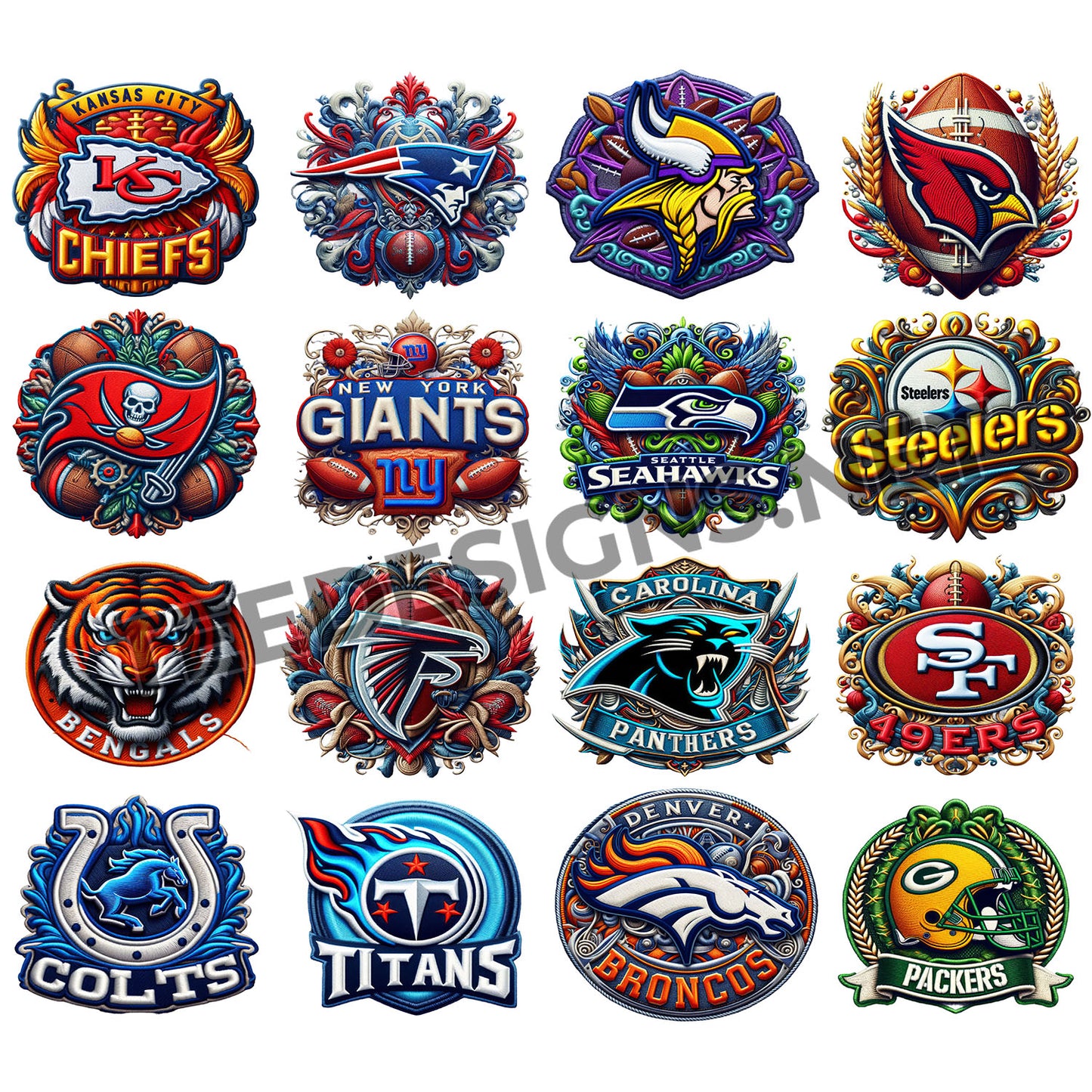 32 NFL Embroidery Style Designs PNG