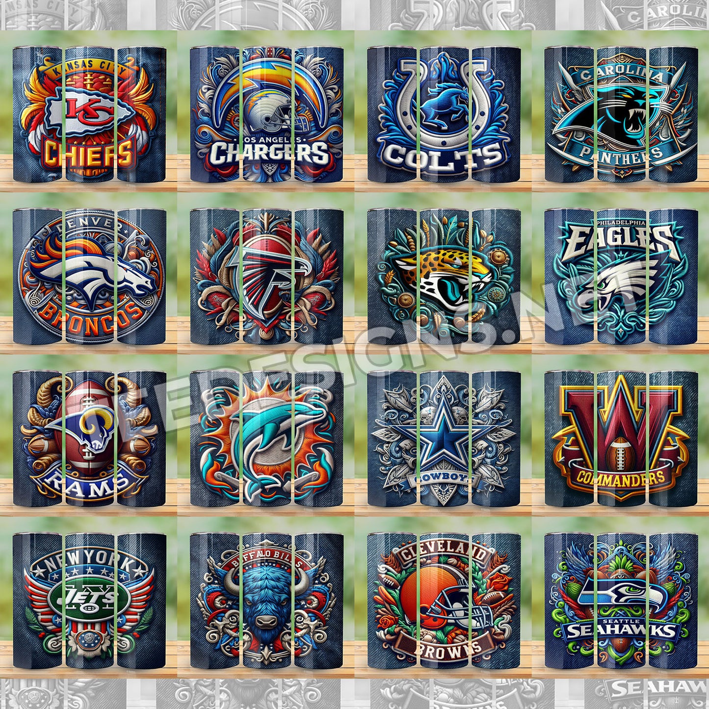 32 NFL Embroidery Style Tumbler Designs