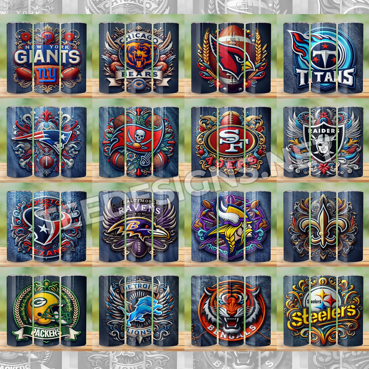 32 NFL Embroidery Style Tumbler Designs