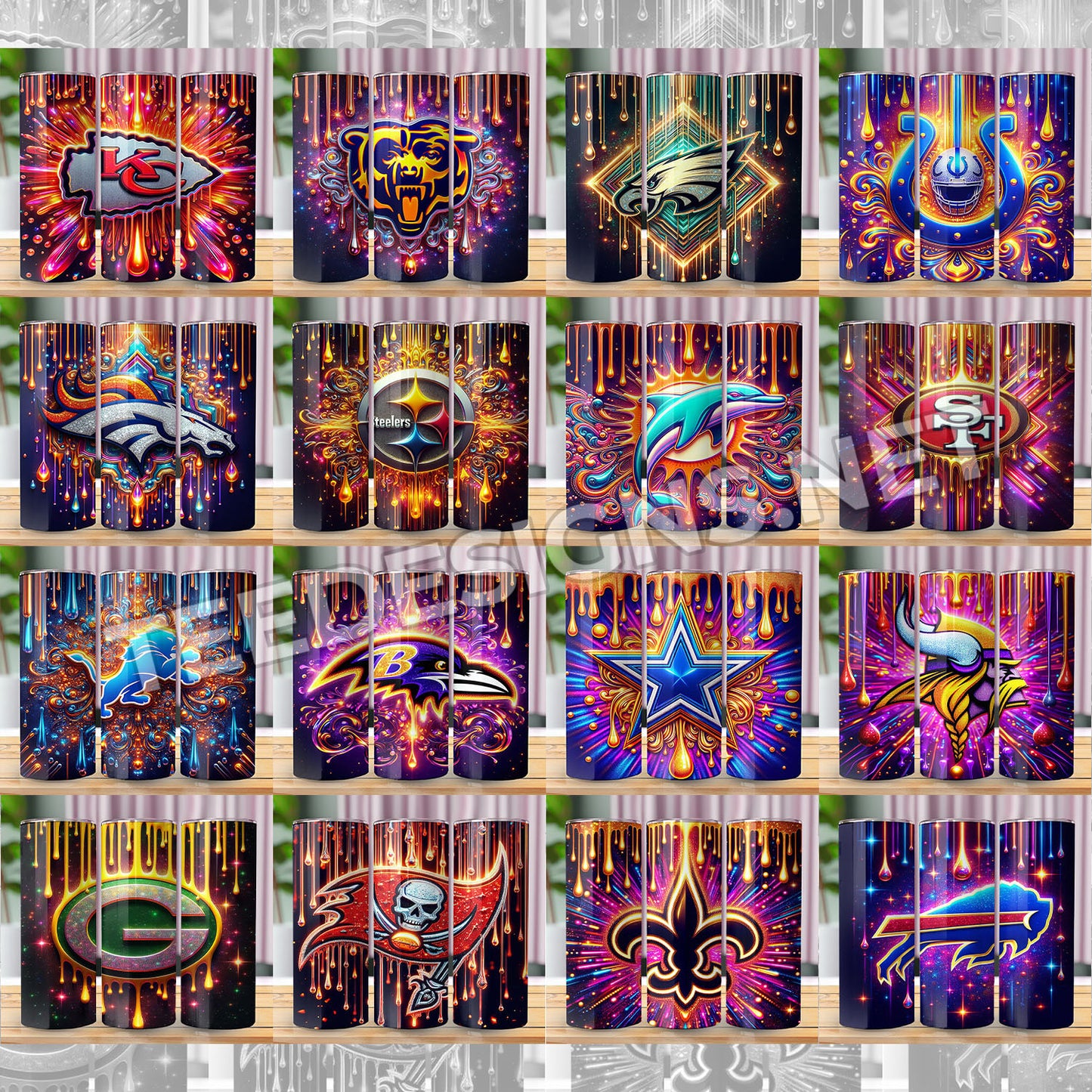 32 NFL Glitter Drip Tumbler Designs