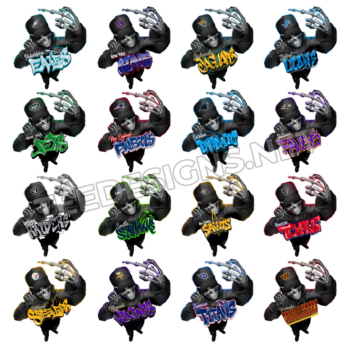 32 NFL Skeleton Middle Finger Designs PNG