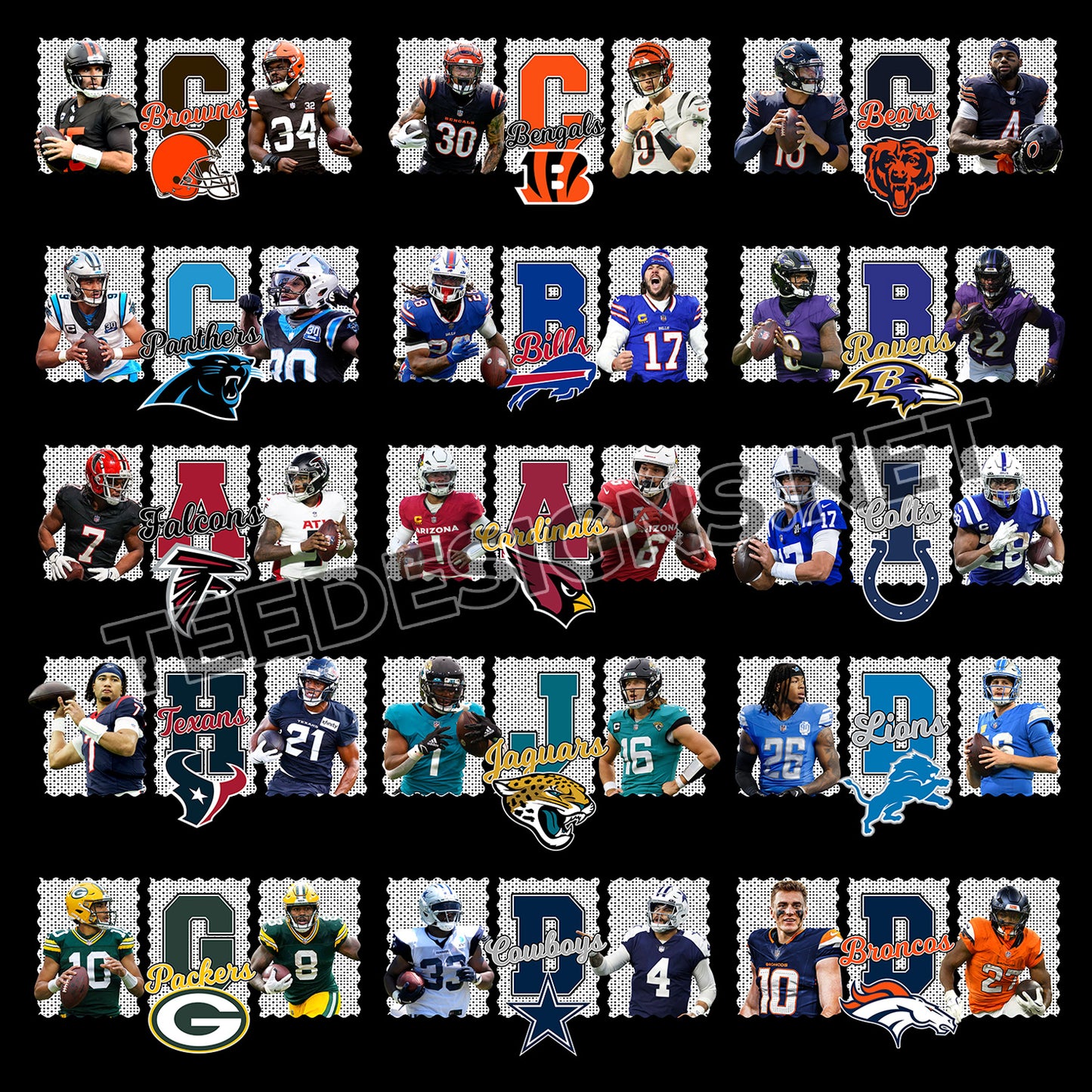32 NFL Team Player Designs PNG