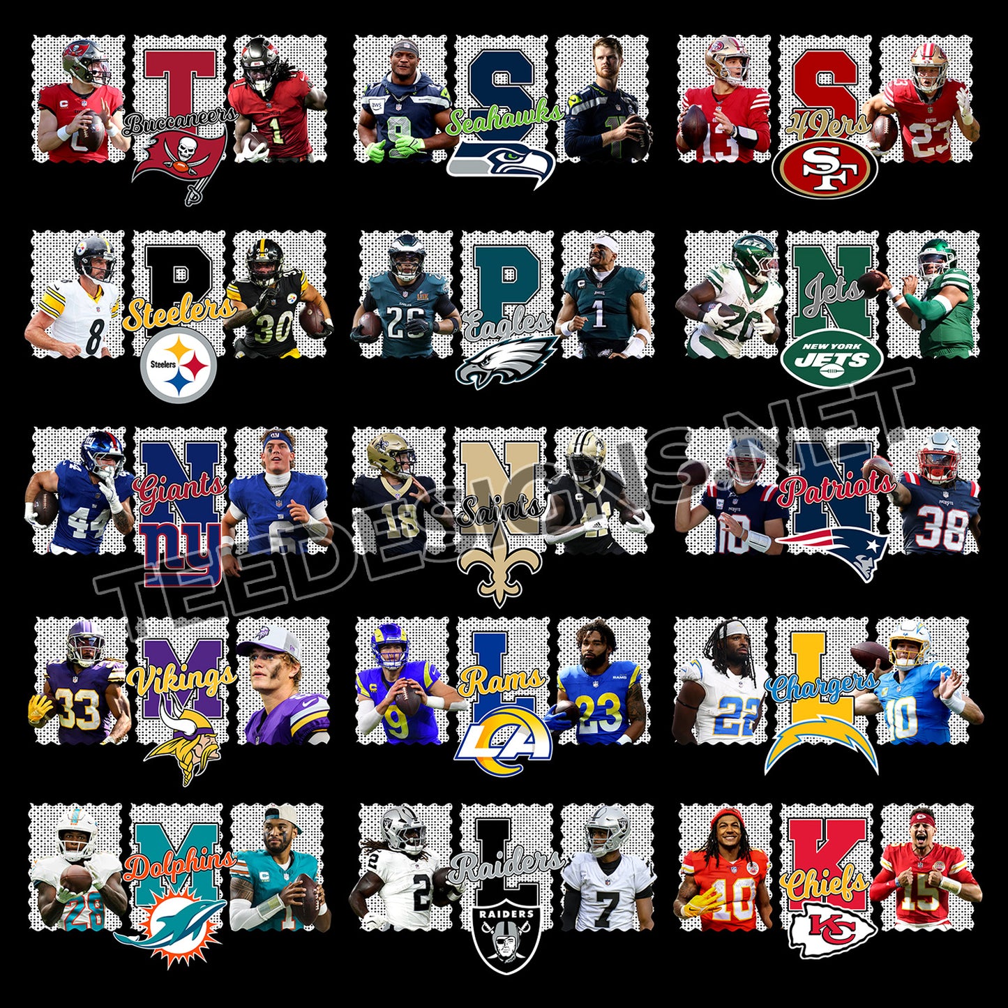 32 NFL Team Player Designs PNG
