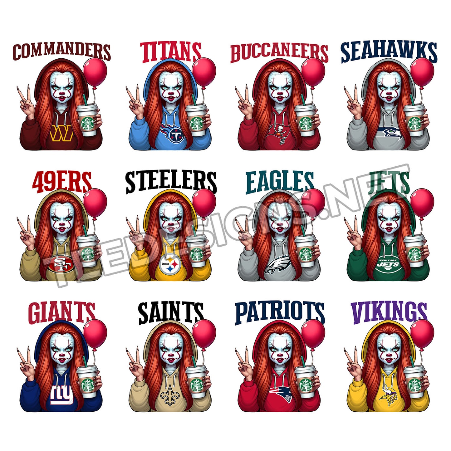 32 Pennywise Girl NFL Designs PNG
