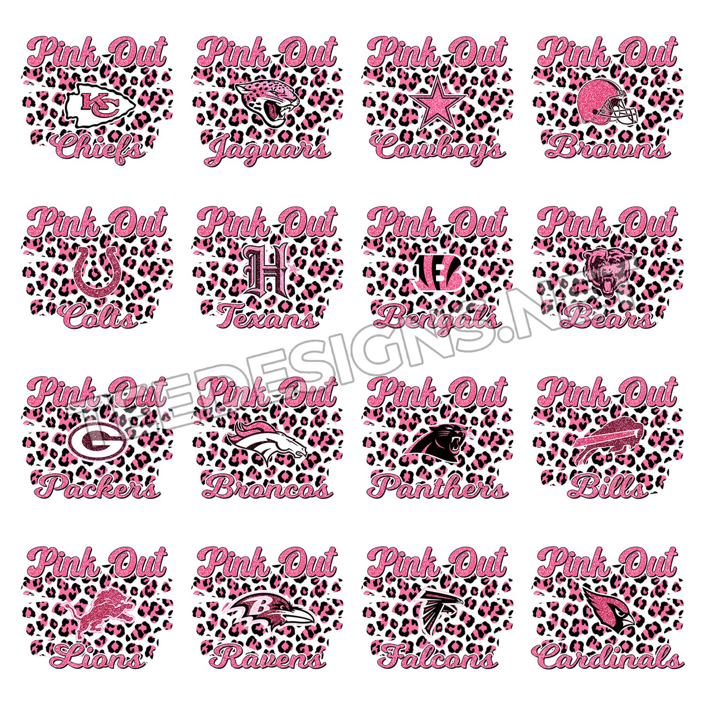 32 Pink Out Leopard Style NFL Designs PNG