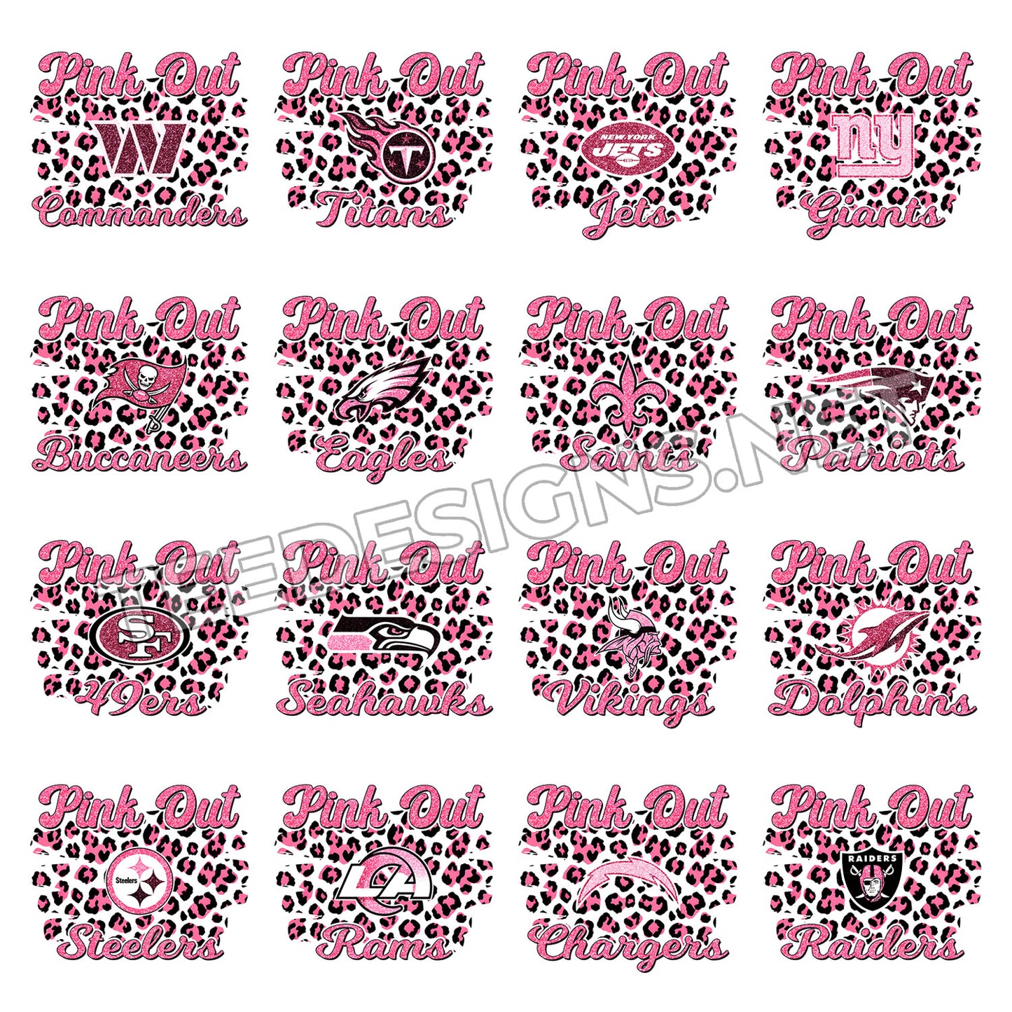 32 Pink Out Leopard Style NFL Designs PNG