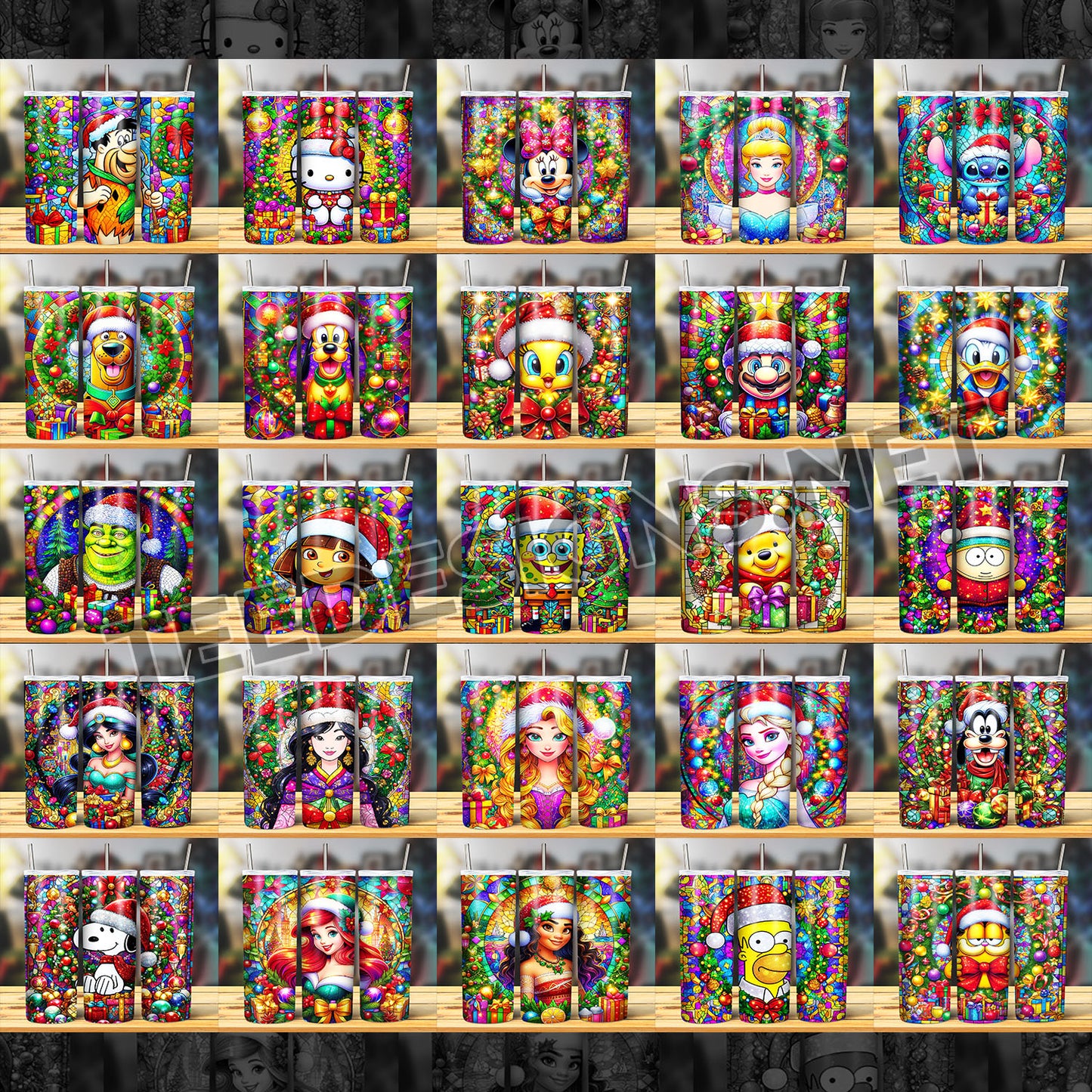 45 Christmas Cartoon Stained Glass Tumbler Designs