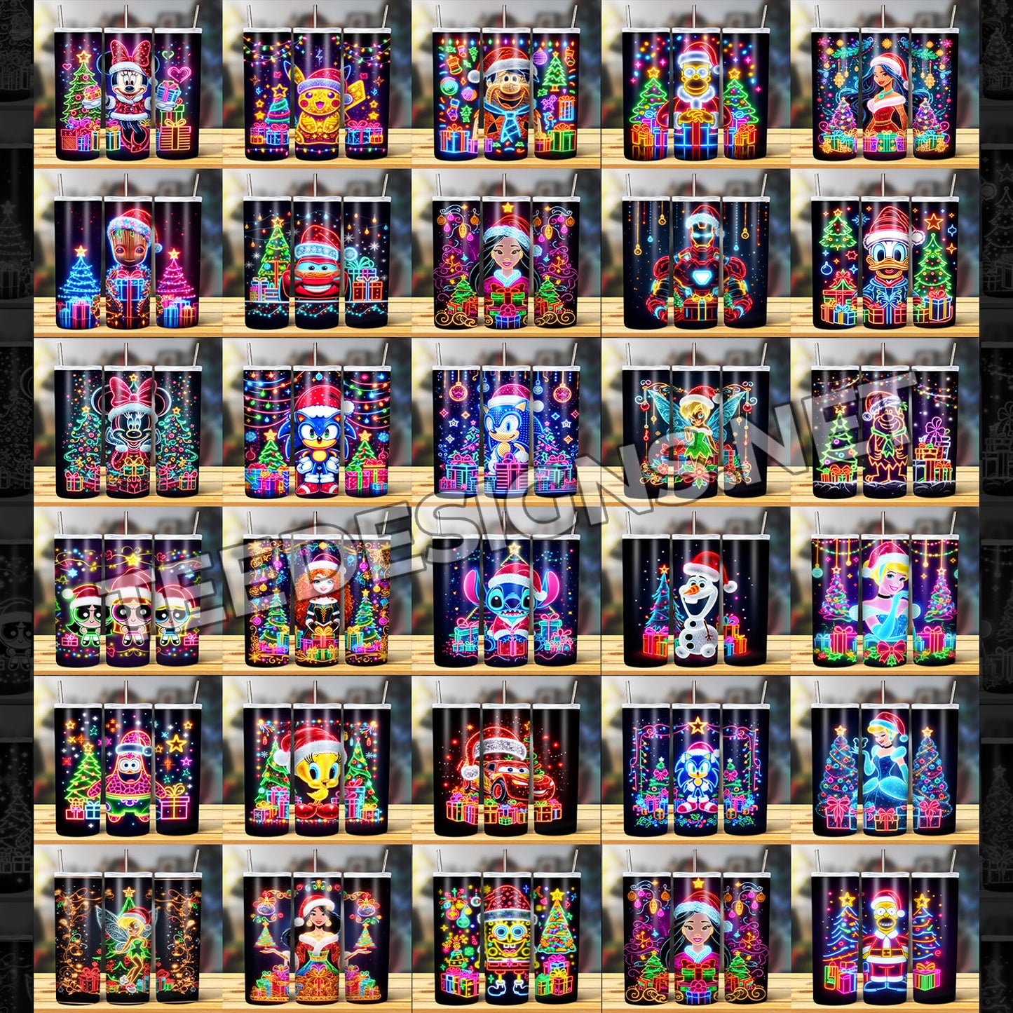 100 LED Cartoon Christmas Tumbler Designs