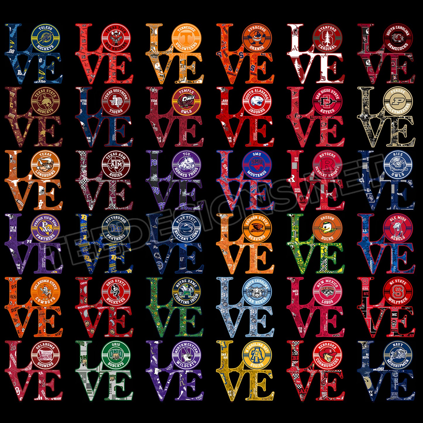127 College NCAA Love Designs PNG
