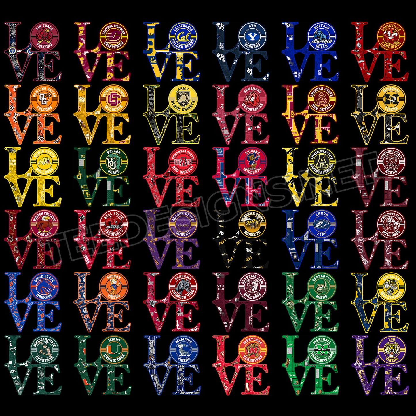 127 College NCAA Love Designs PNG