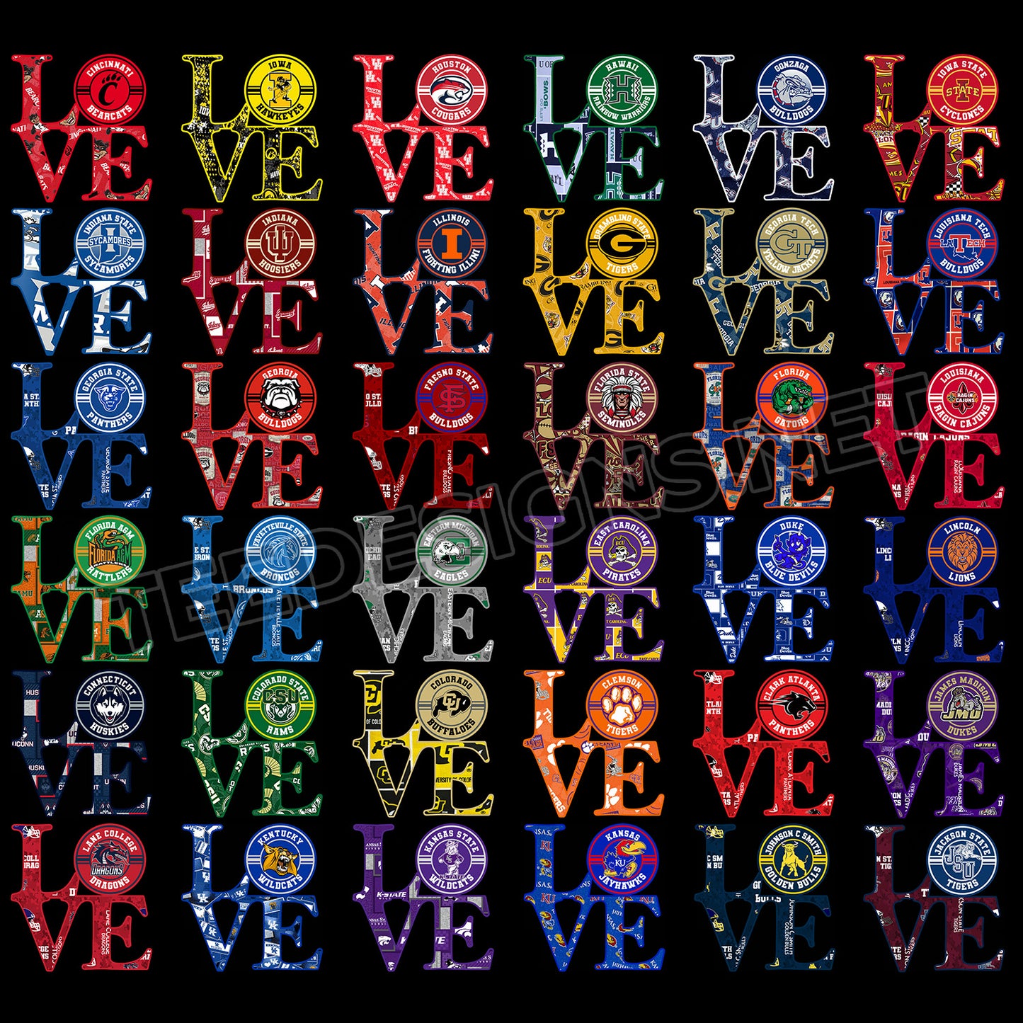 127 College NCAA Love Designs PNG