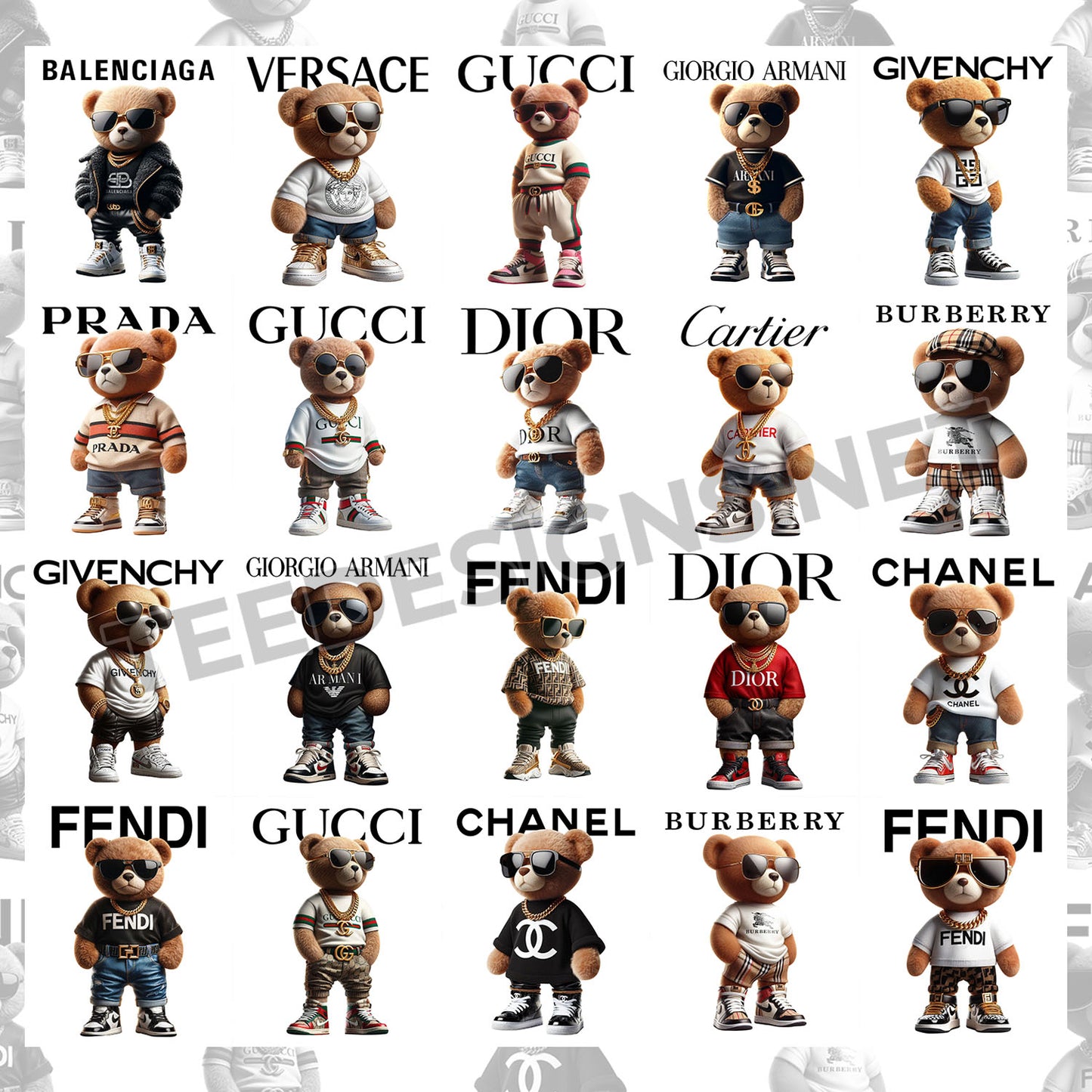 20 Luxury Brand Teddy Designs PNG