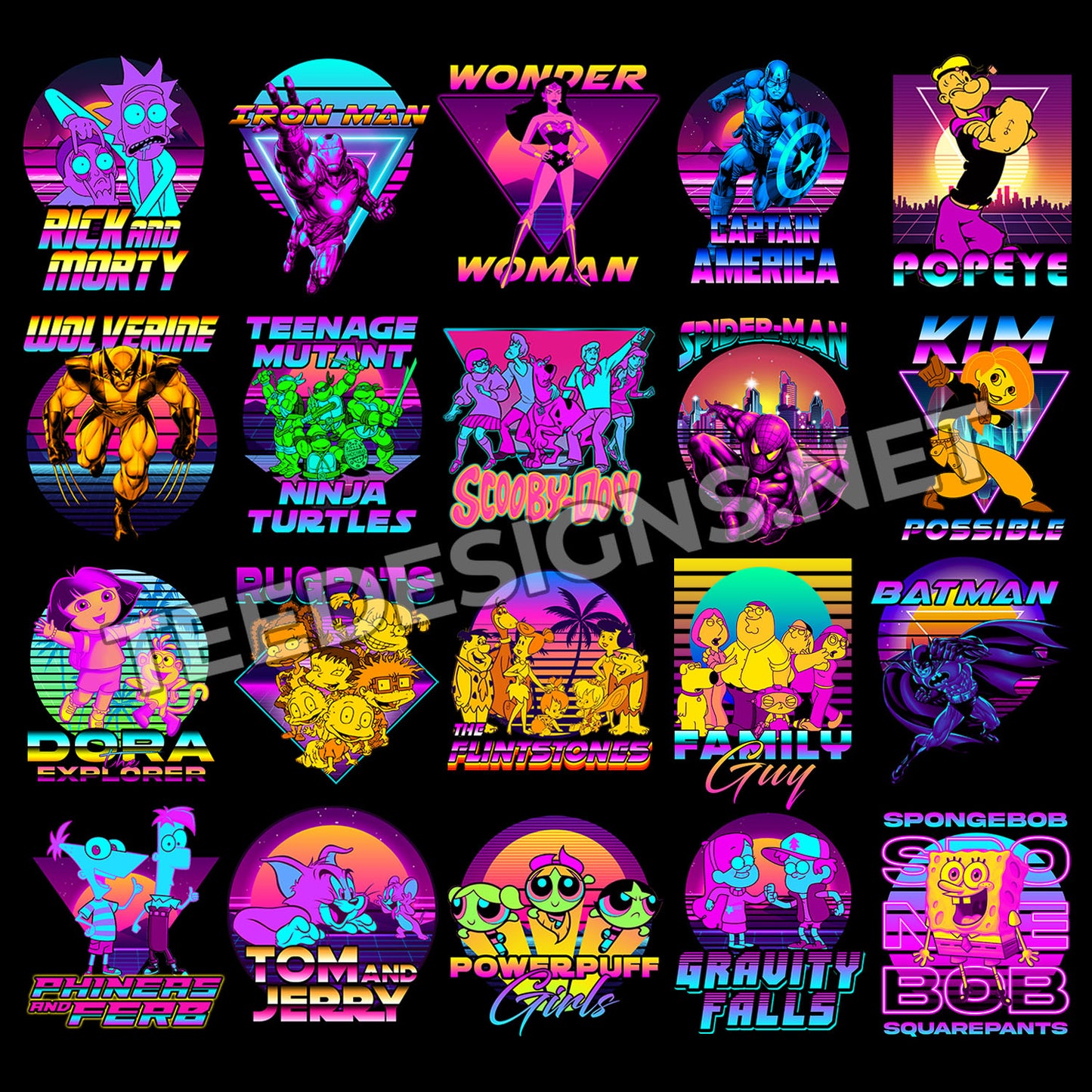 27 Retro Neon Cartoon Designs PNG