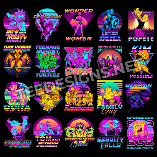 27 Retro Neon Cartoon Designs PNG