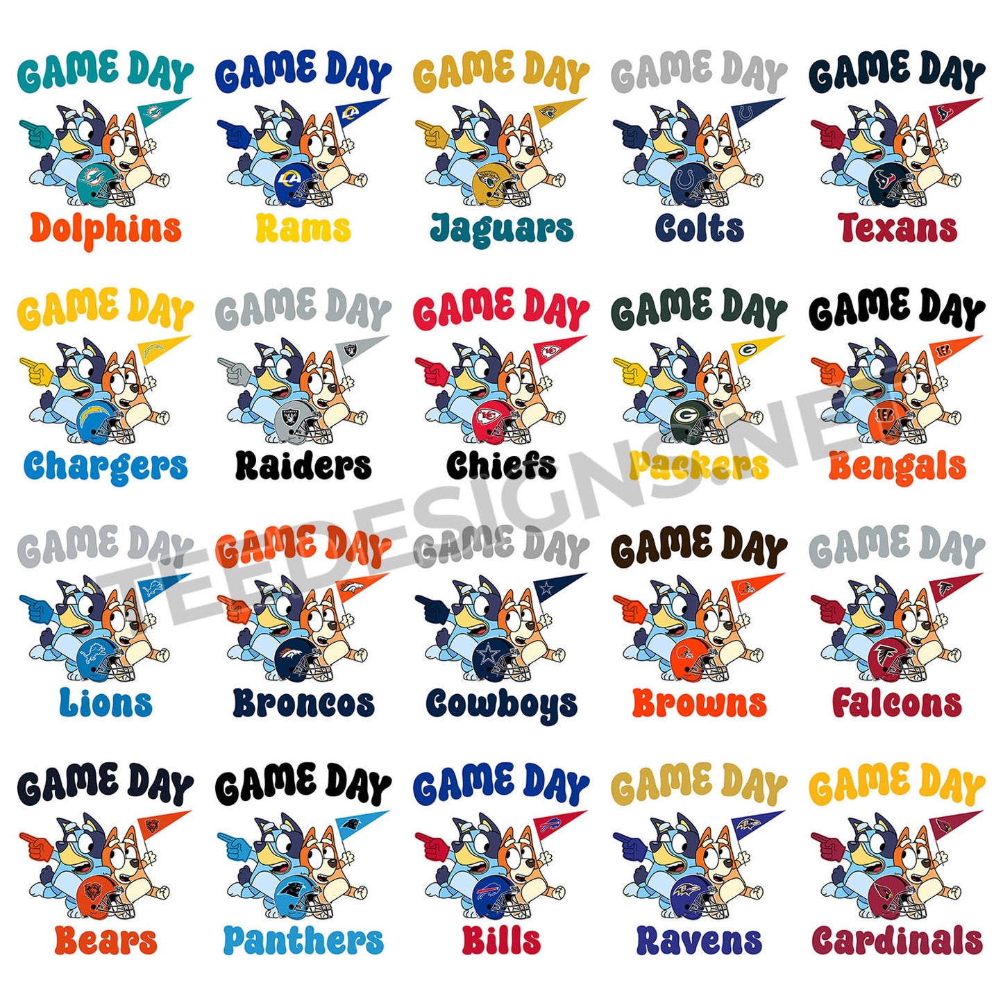 32 Bluey Game Day NFL Designs PNG