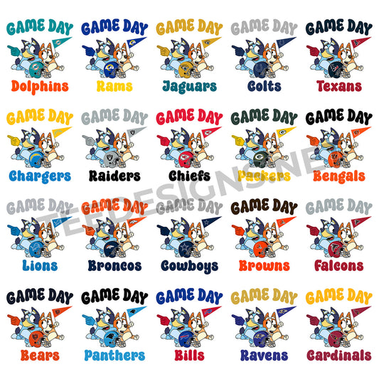 32 Bluey Game Day NFL Designs PNG