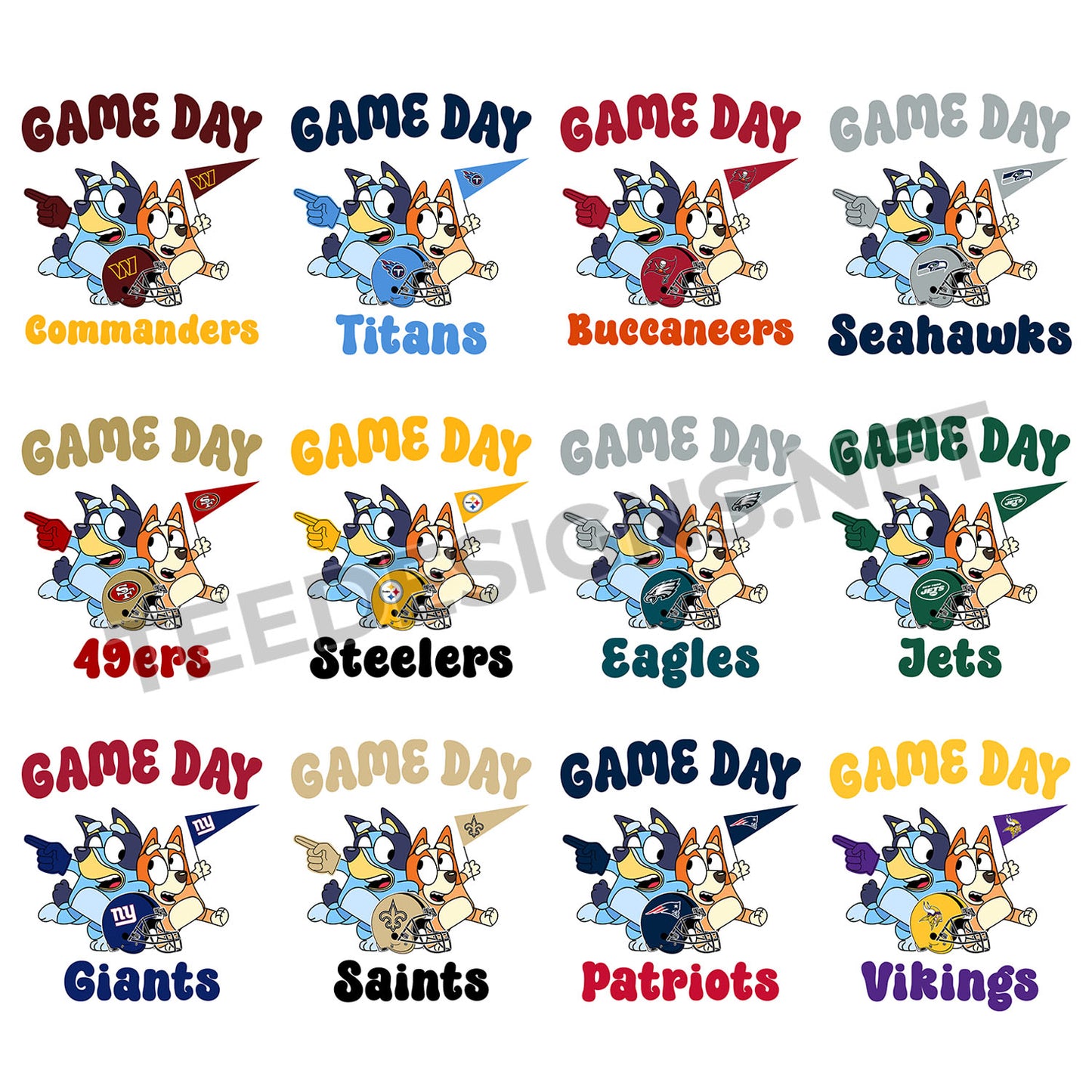 32 Bluey Game Day NFL Designs PNG