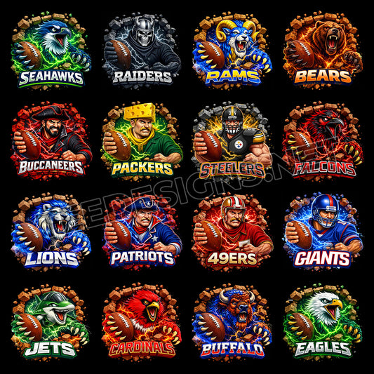32 Cartoon Mascot NFL Designs PNG