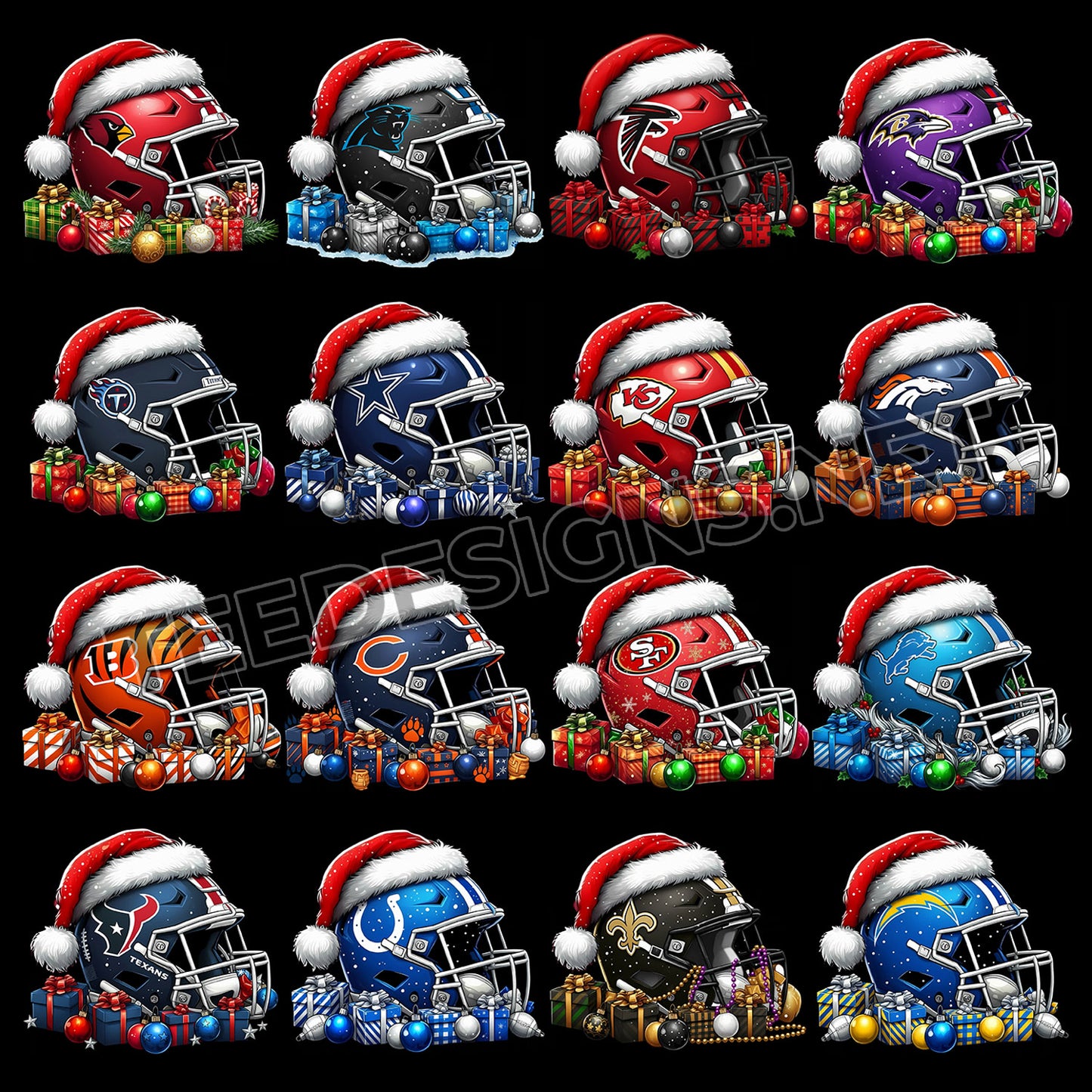 32 Christmas NFL Helmet Designs PNG