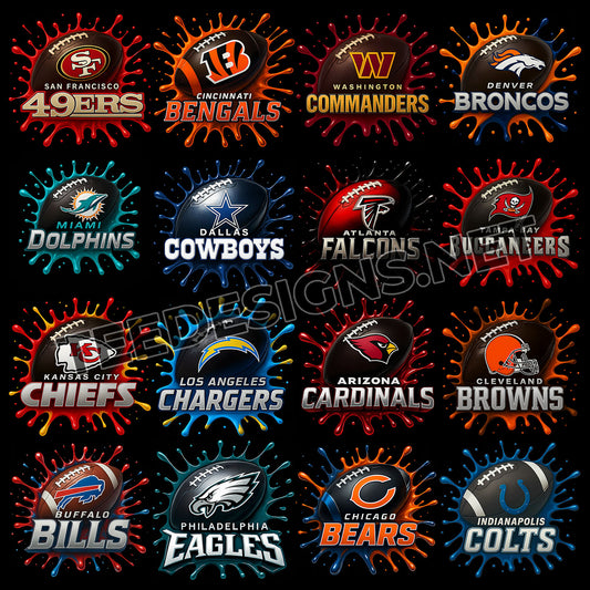 32 Color Splash NFL Designs PNG