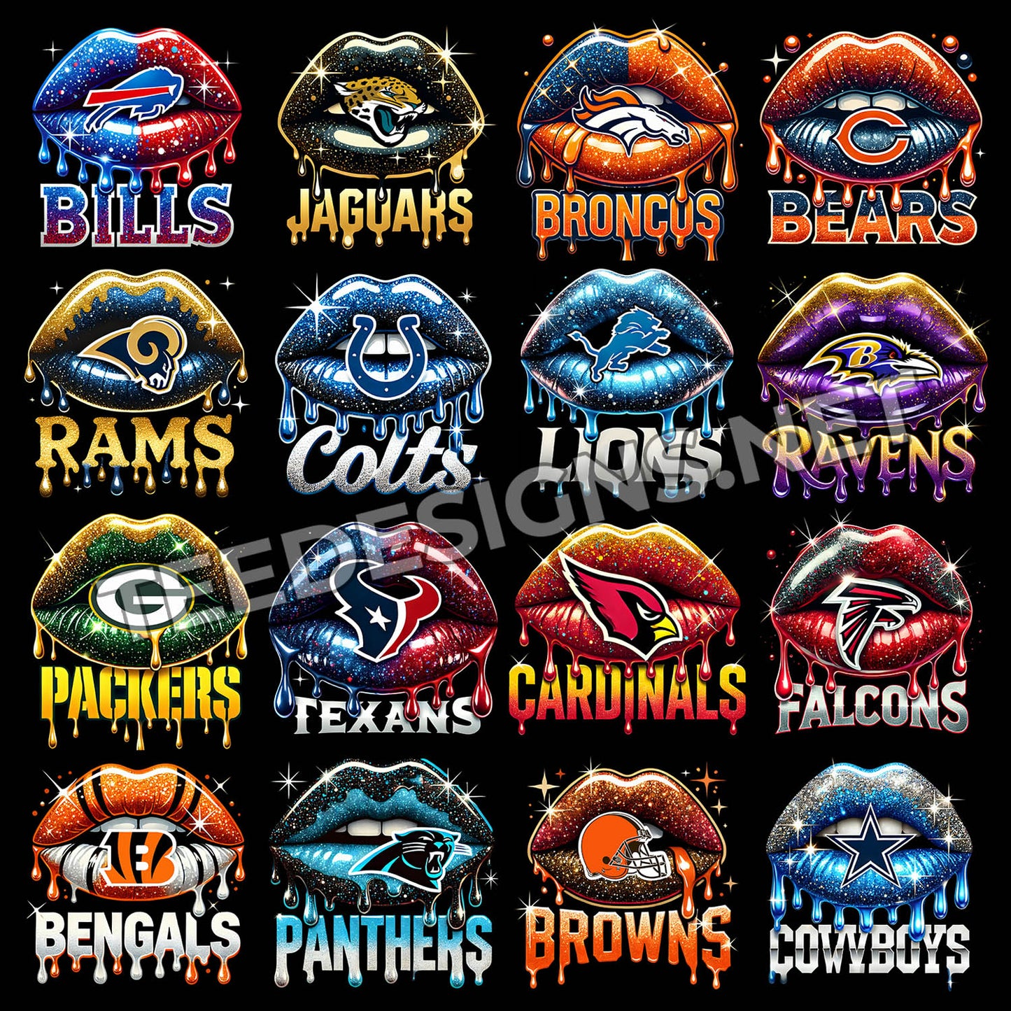 32 Dripping Lips NFL Designs PNG