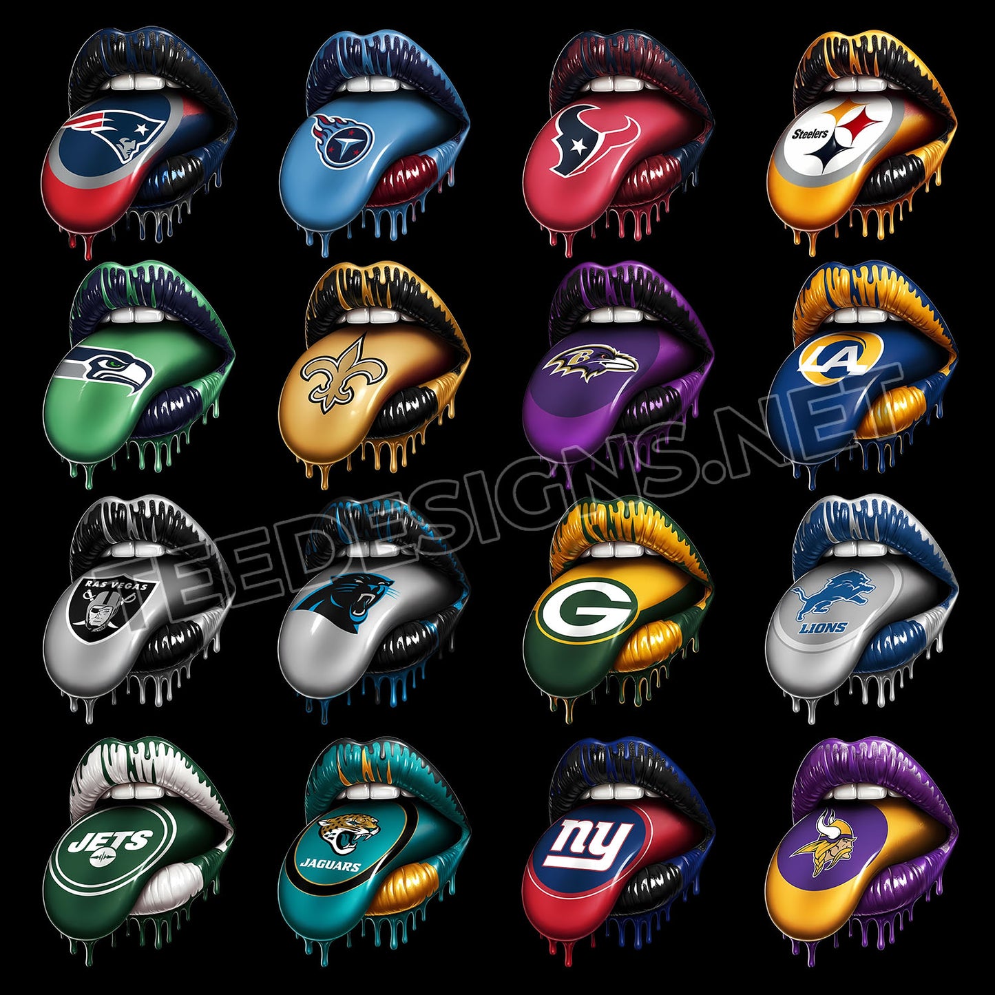 32 Dripping Lips & Tongue NFL Designs PNG