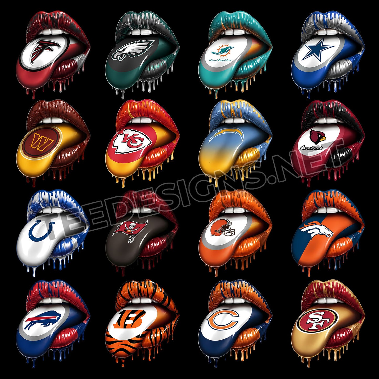 32 Dripping Lips & Tongue NFL Designs PNG