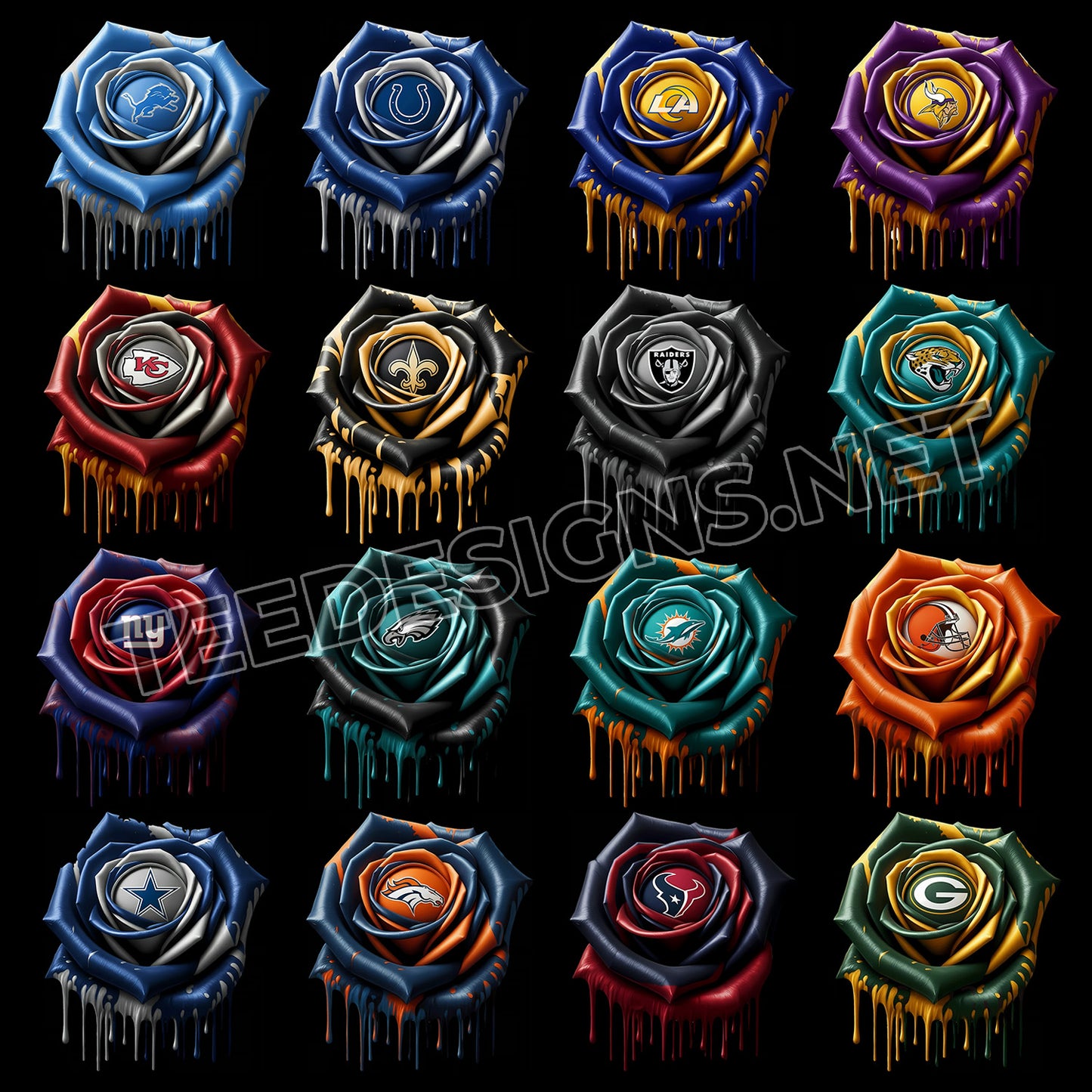 32 Dripping Rose NFL Designs PNG