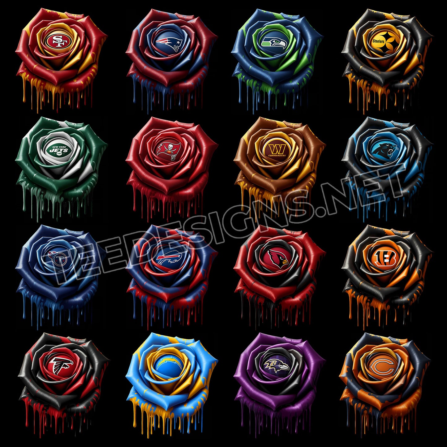 32 Dripping Rose NFL Designs PNG