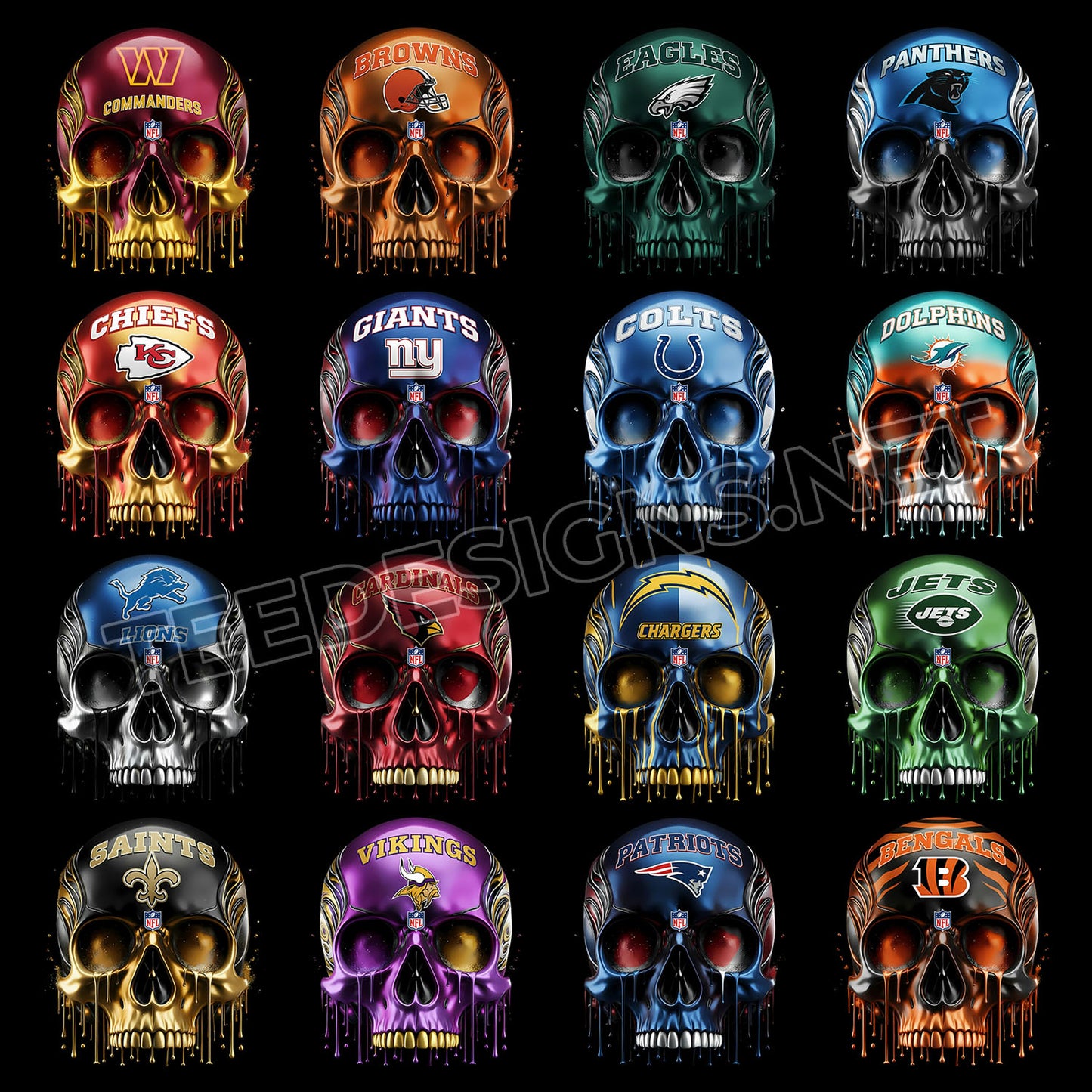32 Dripping Skull NFL Designs PNG