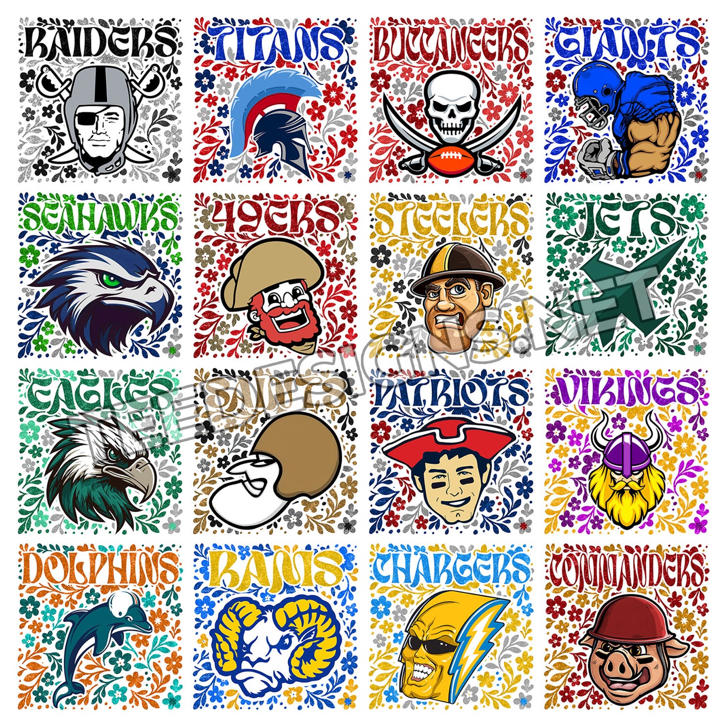32 Floral Mascot NFL Designs PNG