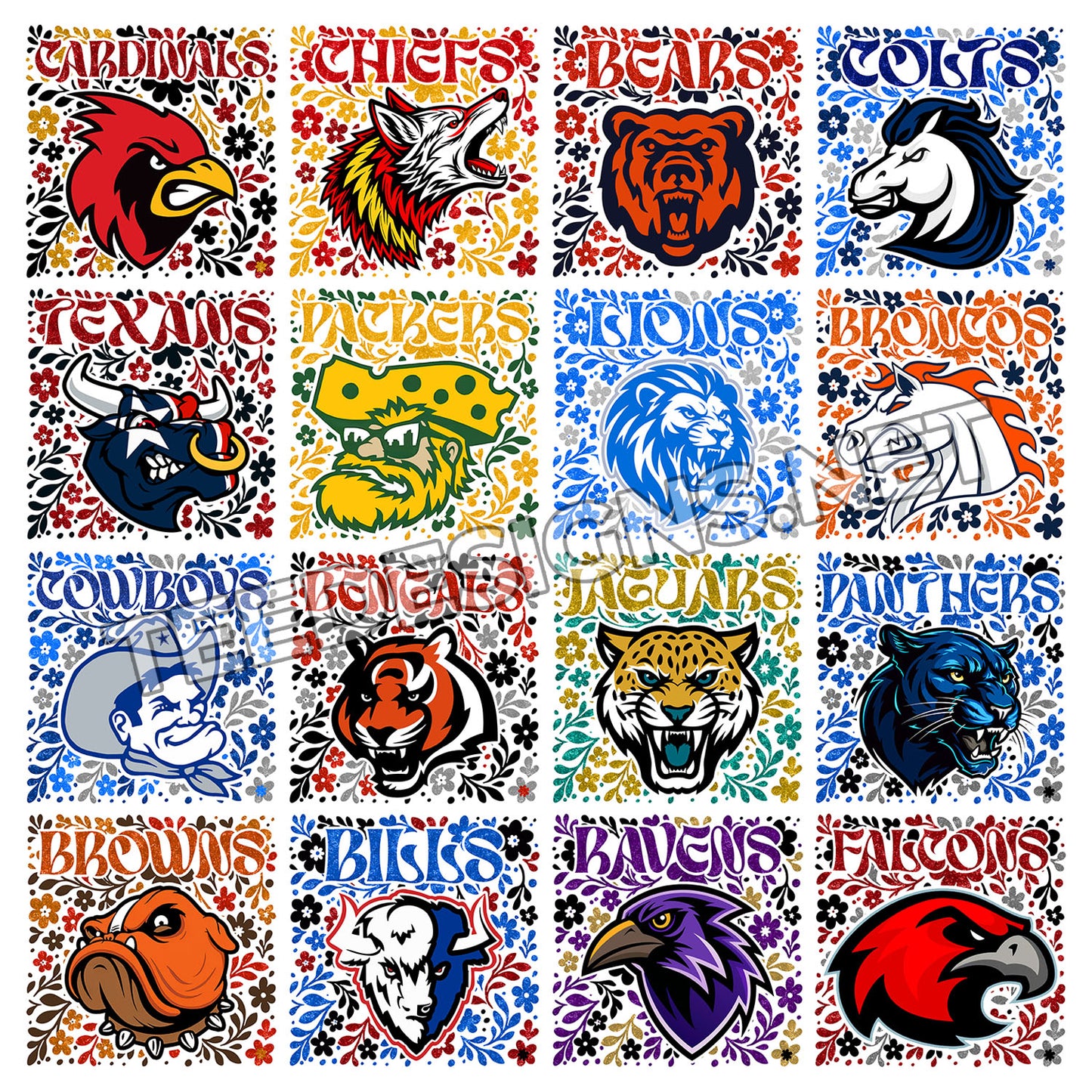 32 Floral Mascot NFL Designs PNG