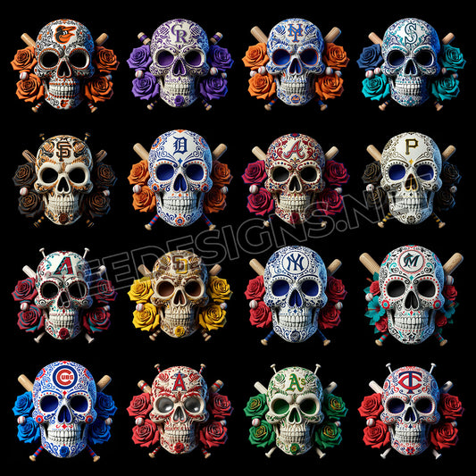 32 Floral Skull MLB Designs PNG