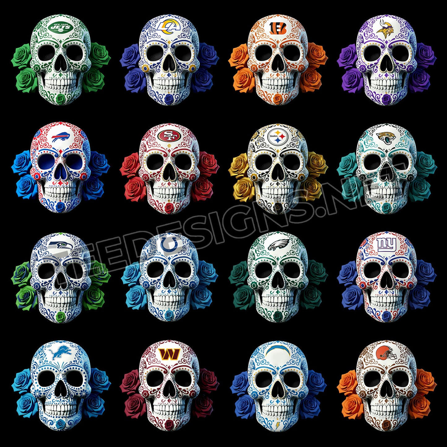 32 Floral Skull NFL Designs PNG